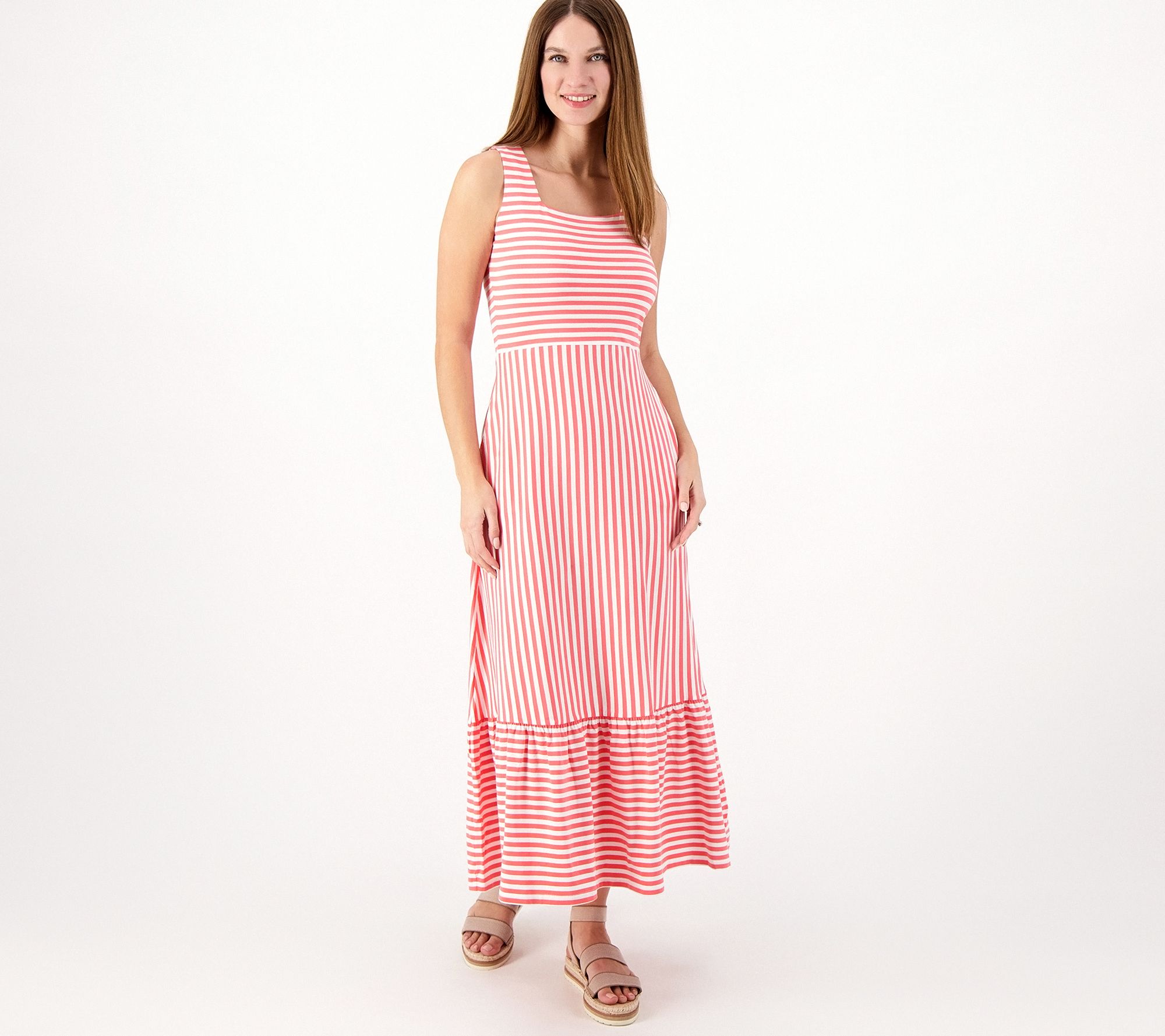 Lands' End Regular Square Neck Tiered Maxi Dress