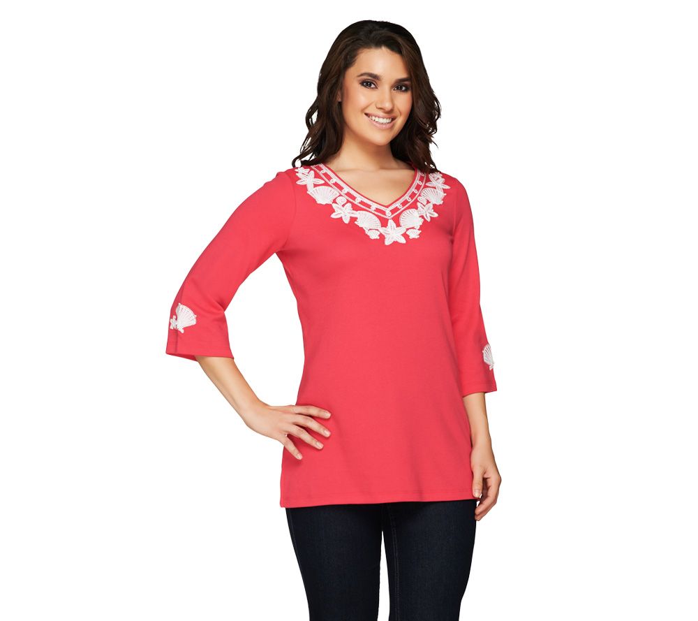 Quacker Factory Pearly Embroidered Seashell Tunic - Page 1 — QVC.com