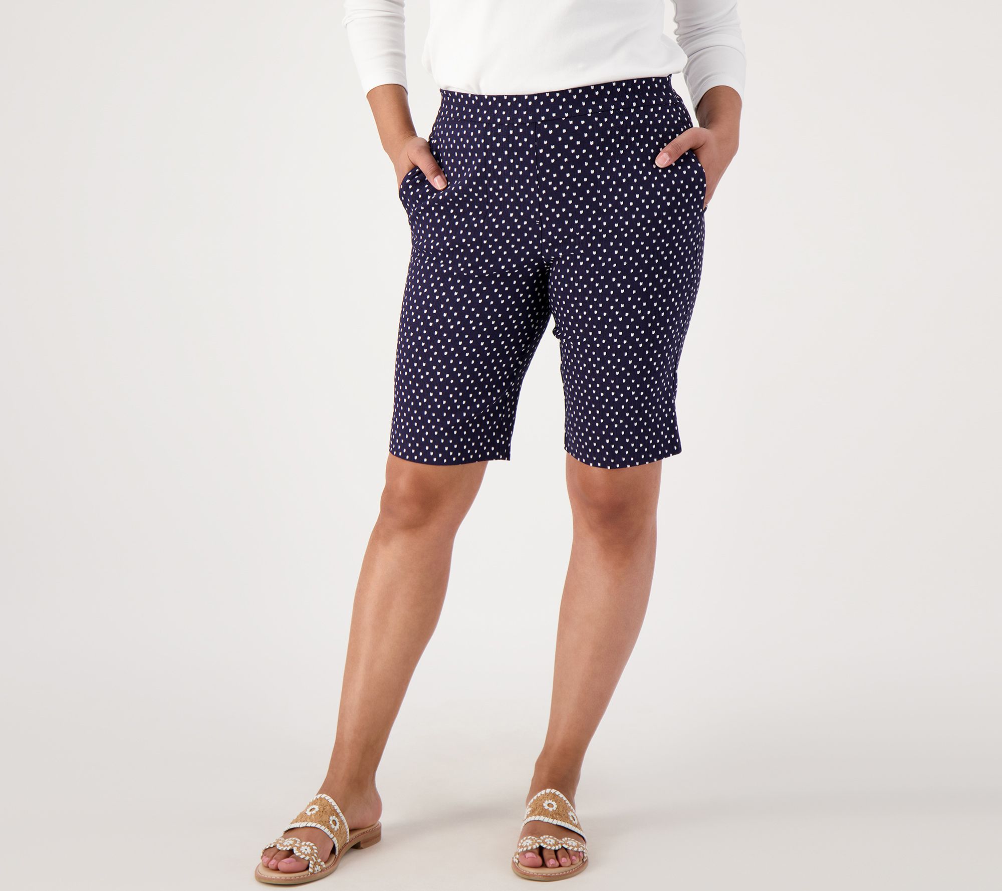 As Is Susan Graver Printed Textured RegPull-On Shorts