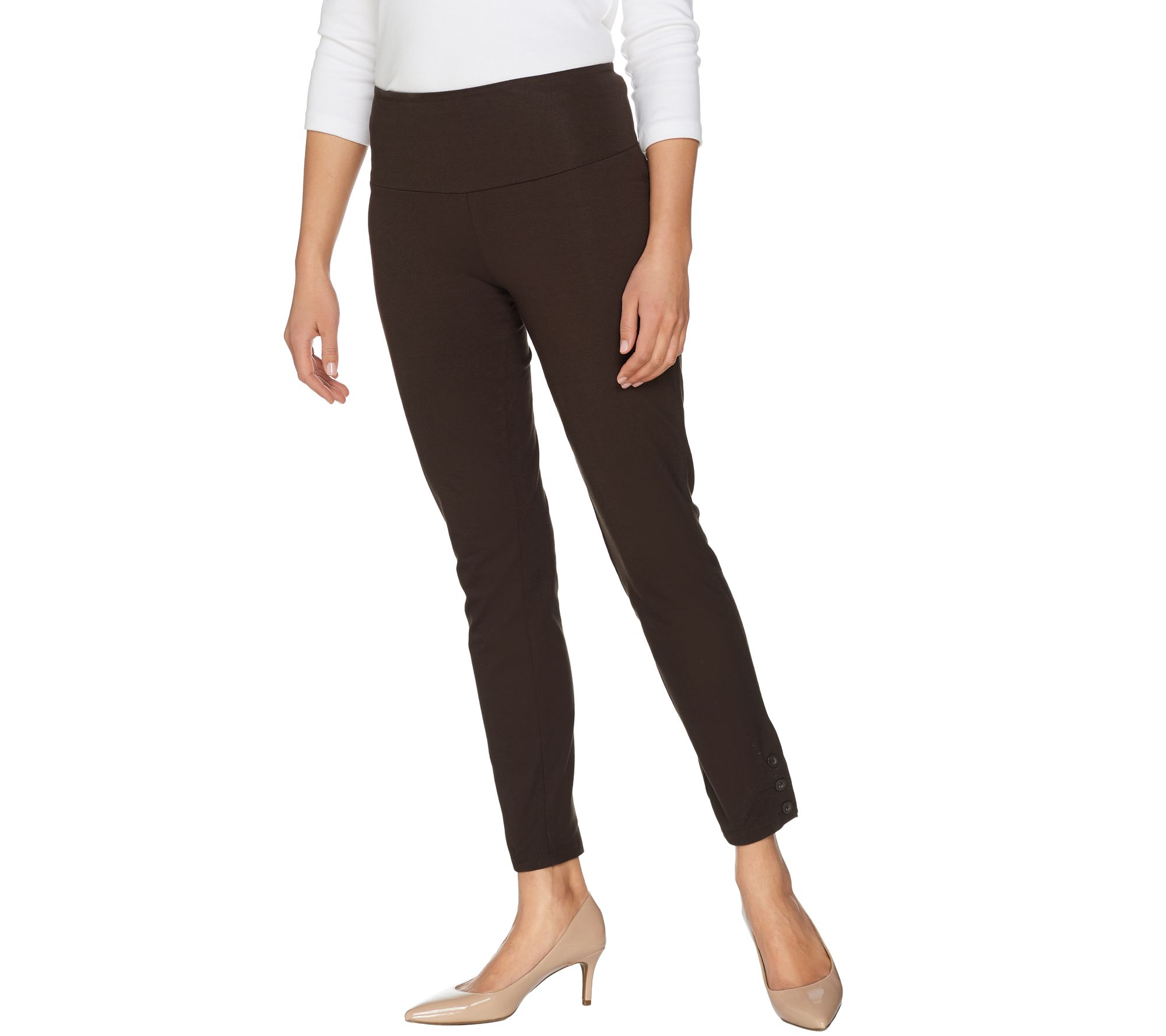 Women with Control Regular Tummy Control Ankle Pants w/ Button Detail