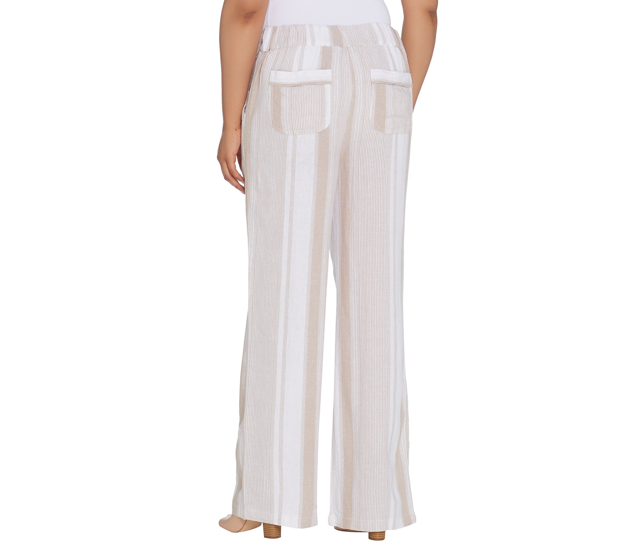 Denim & Co. Linen Blend Pullon Full Length Striped Pants
