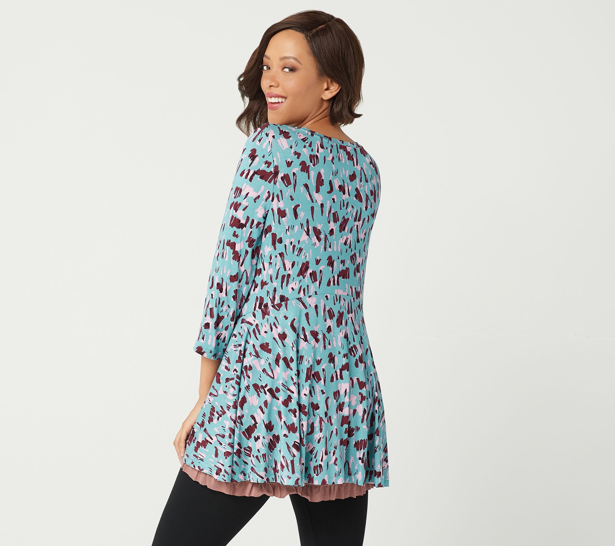 LOGO by Lori Goldstein Printed Top with Solid Tank Twin Set