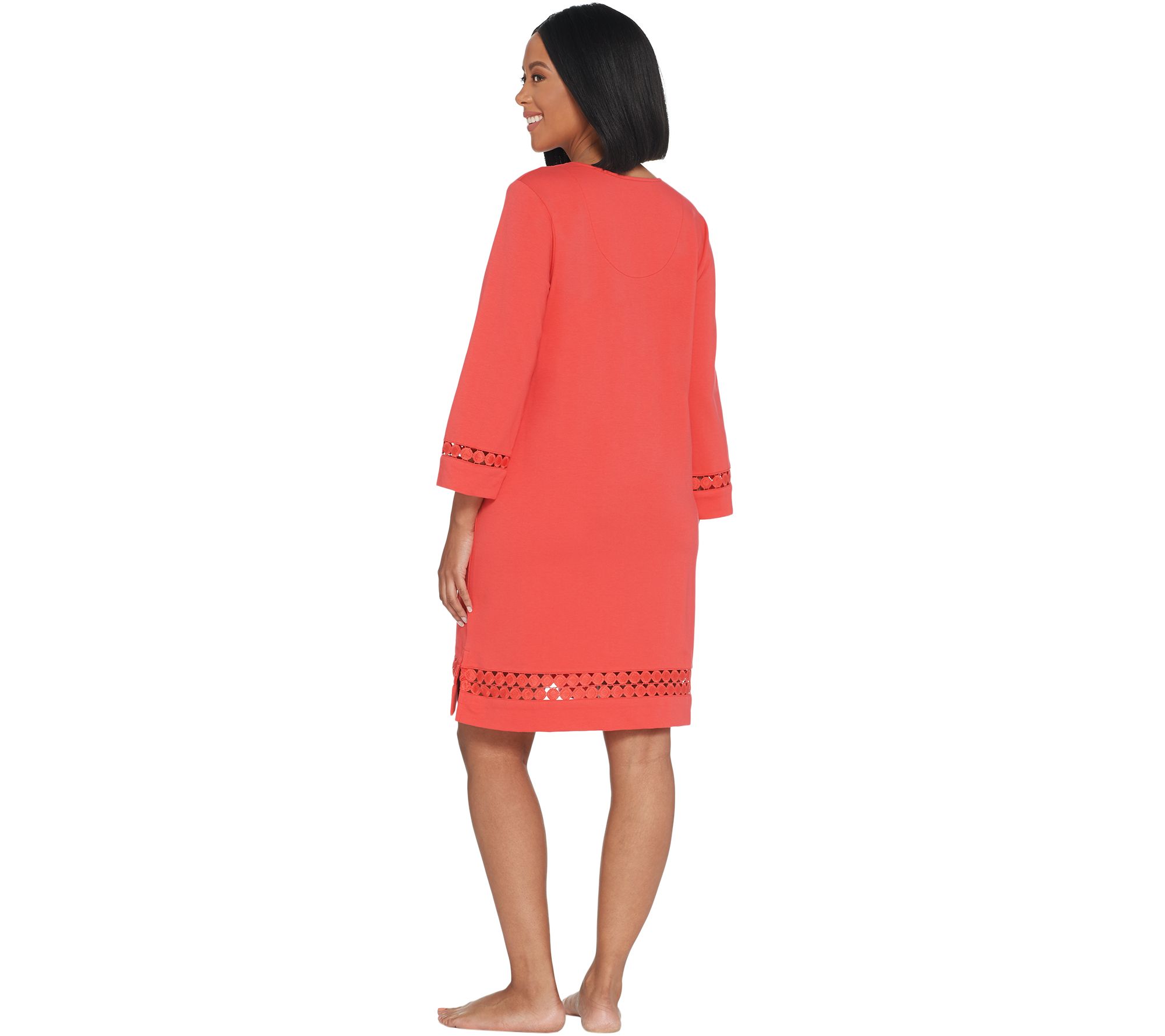Denim & Co. Beach French Terry ZipFront Dot Lace Detail CoverUp
