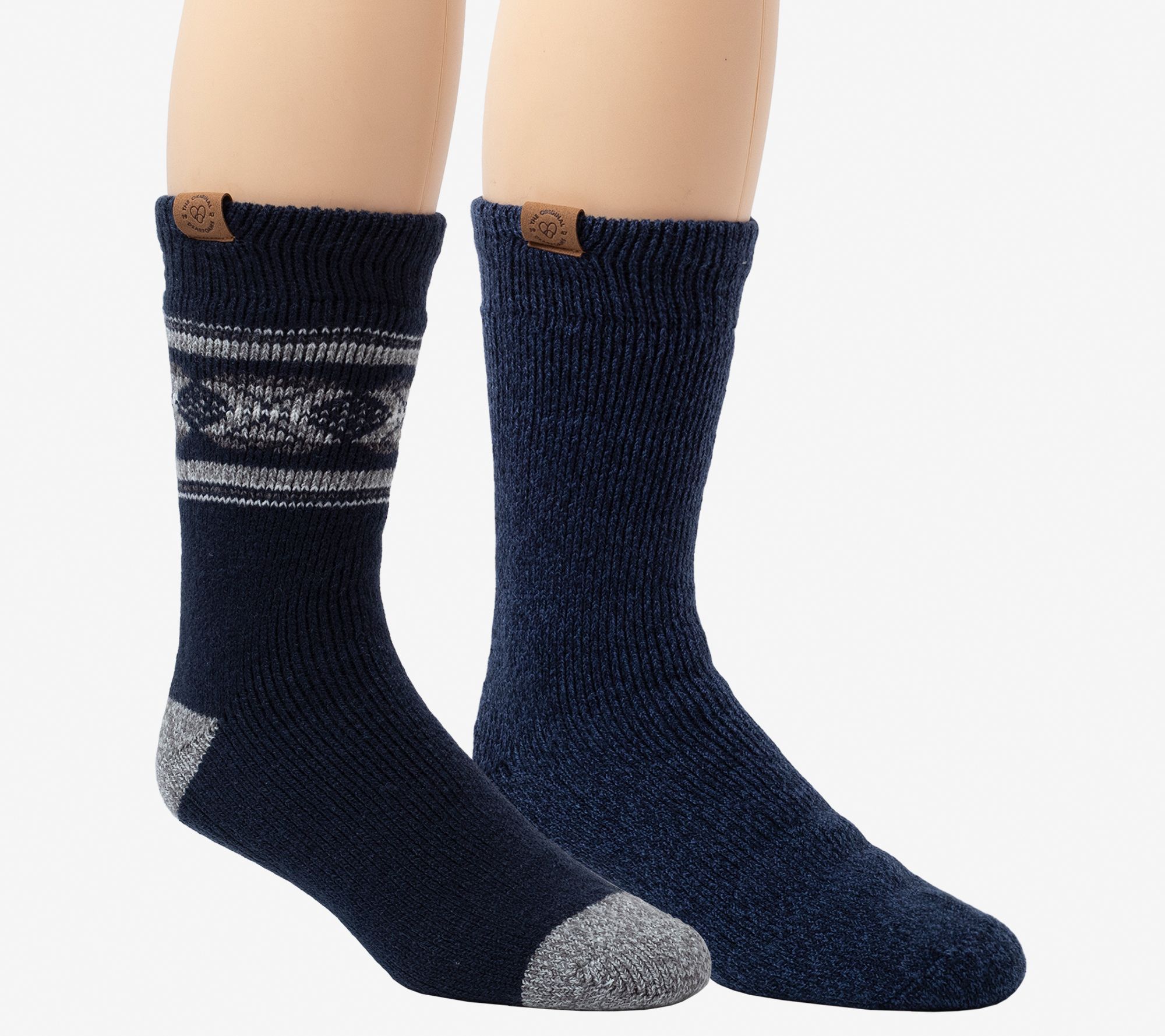 Deerfoams Men's 2 Pair Pack Border Fair Isle+So  lid Heat Socks