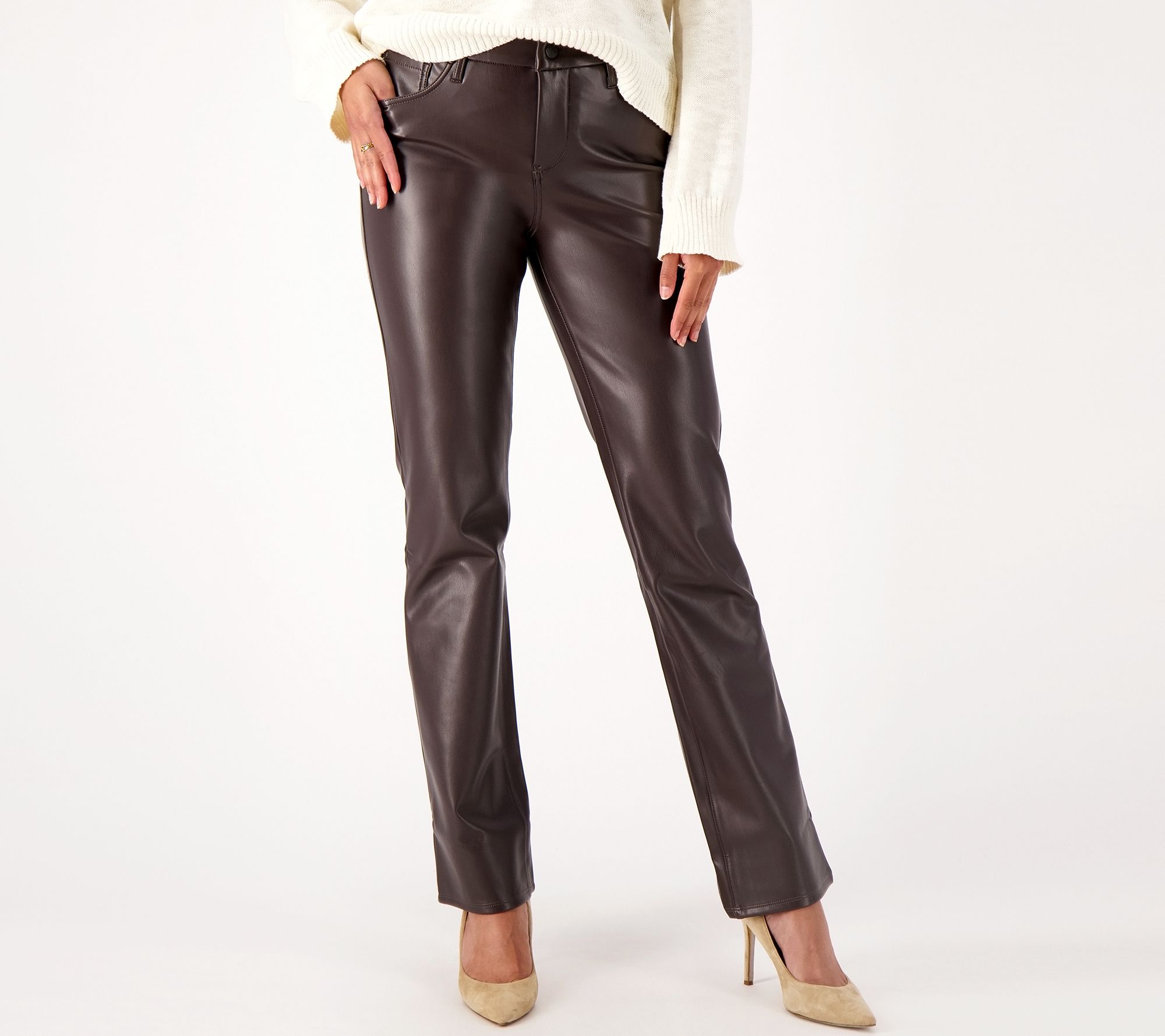NYDJ Marilyn Straight Faux Leather Pants- Cordovan