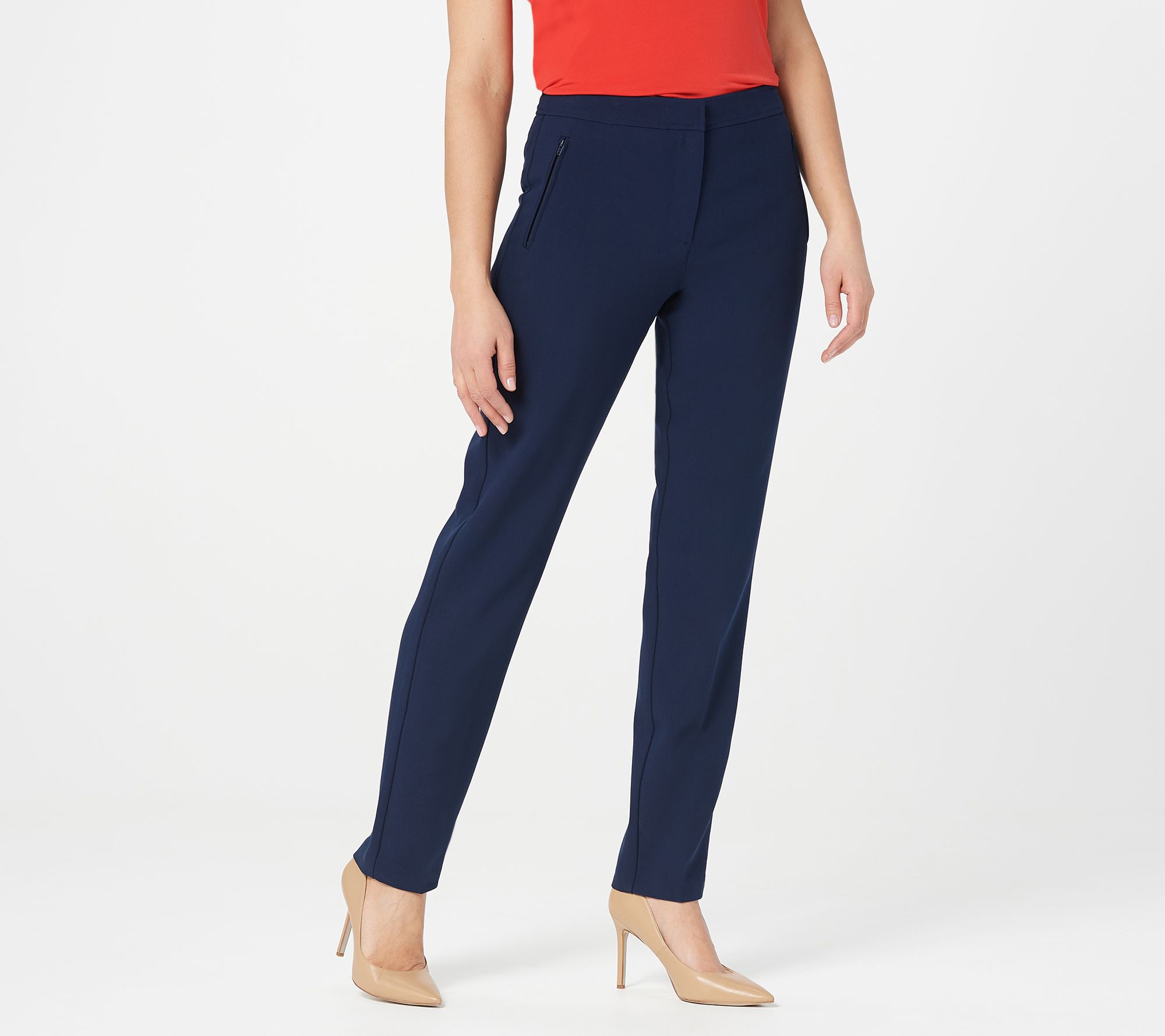 Susan Graver City Stretch ZipFront SlimLeg Pants —