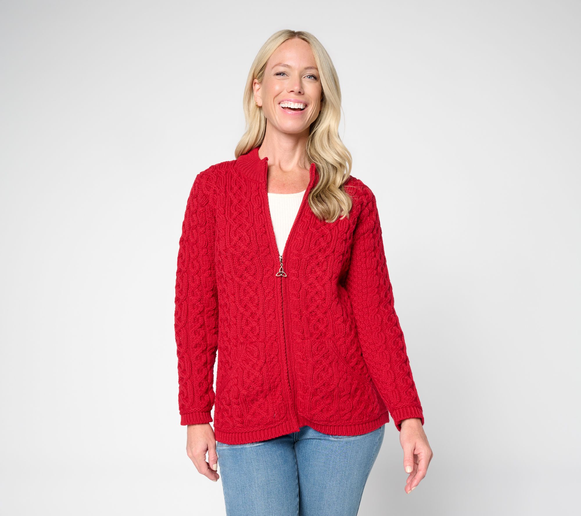 Aran Crafts Merino Wool Zip-Front Cardigan