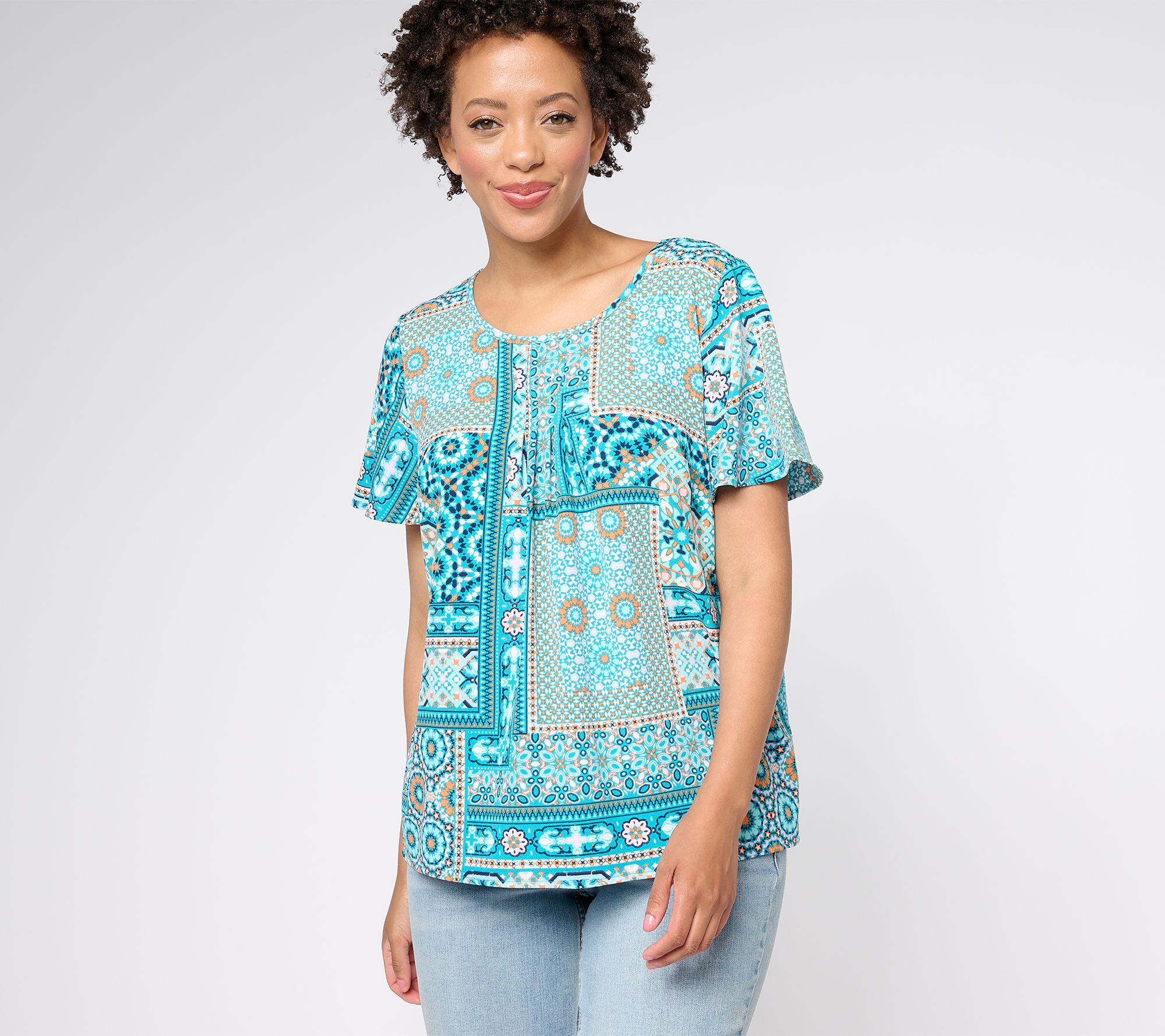 Denim & Co. Printed Blouse with Open FlutterSleeve