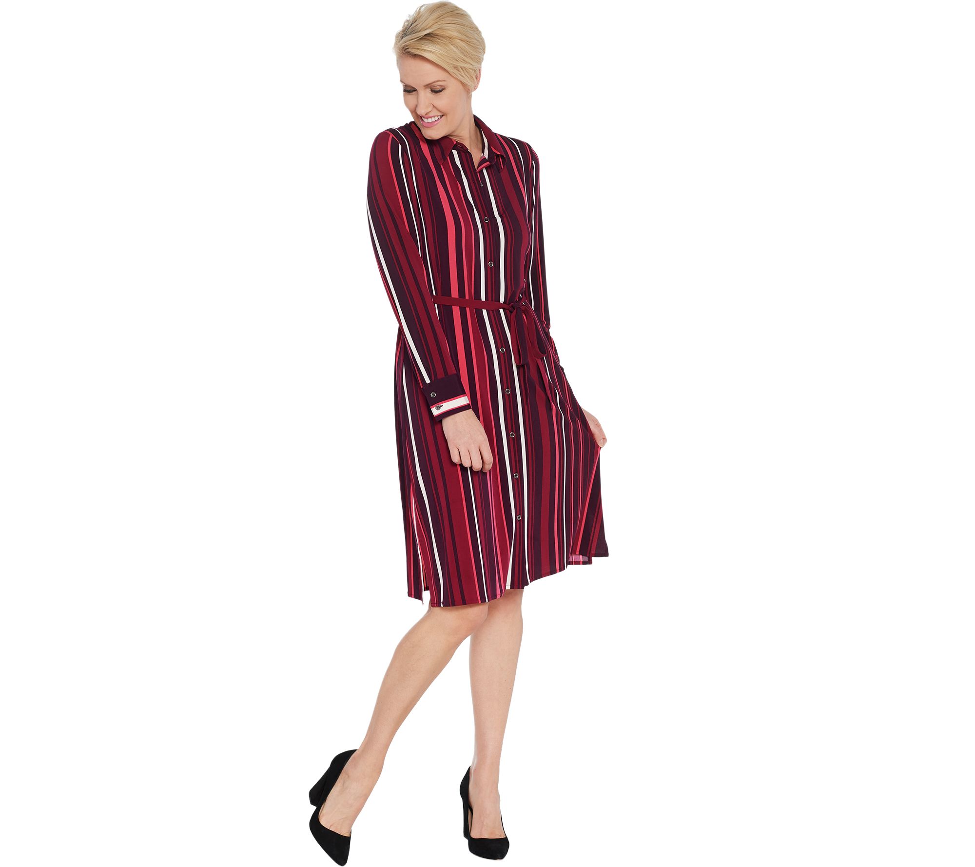 susan graver printed liquid knit elbow sleeve dress