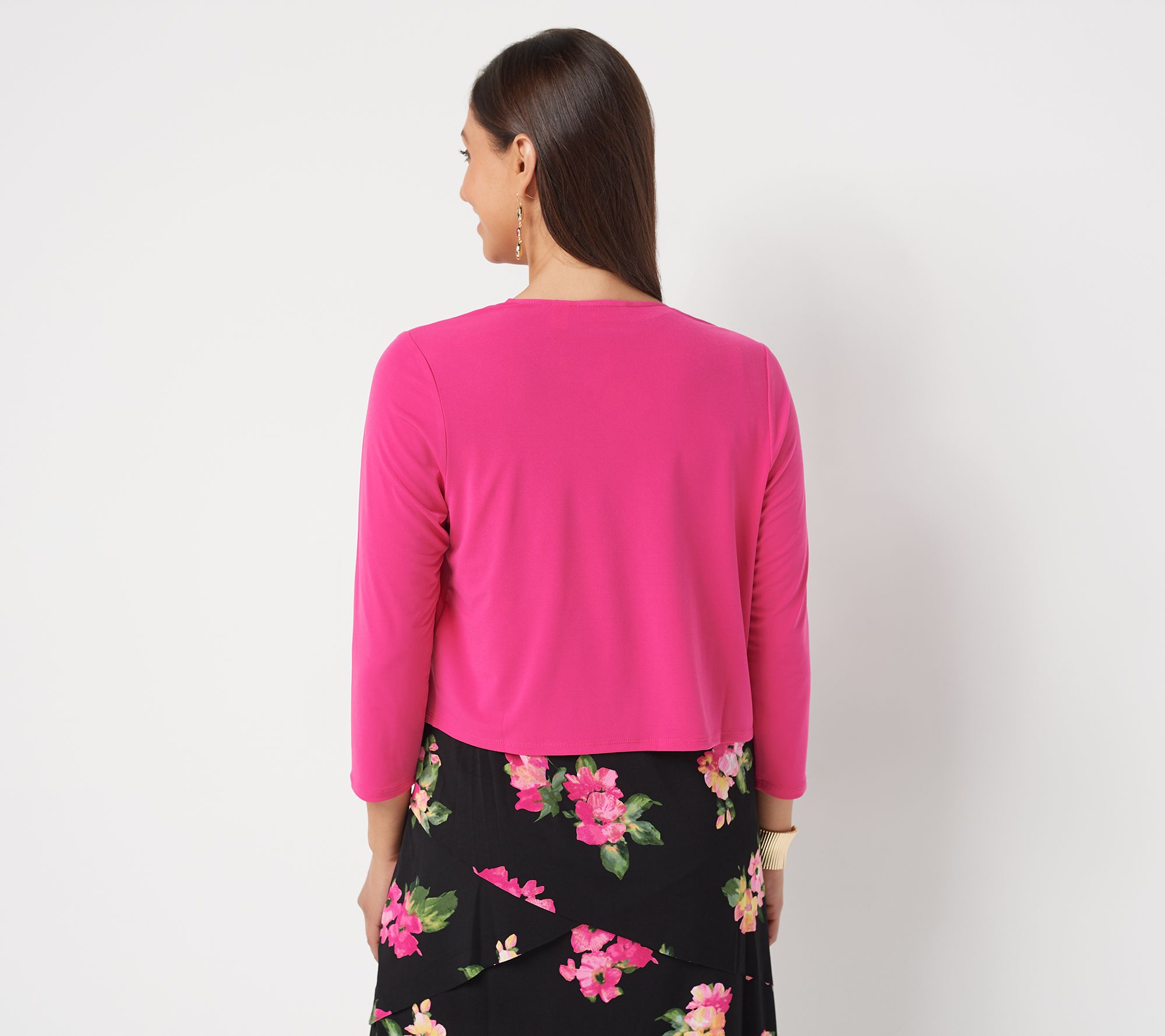 Susan Graver Liquid Knit 3/4Sleeve OpenFront Shrug