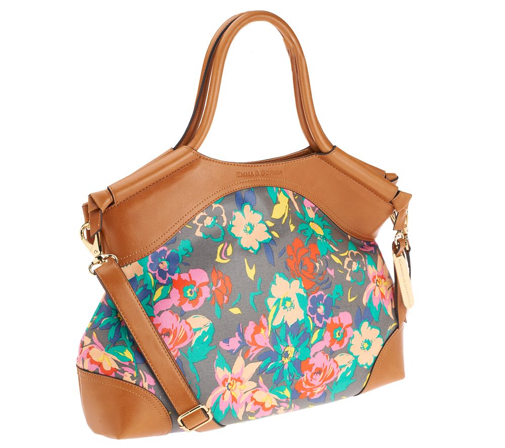 Emma And Sophia Floral Printed Canvas Dakota Shopper With Tan Trim | Videl