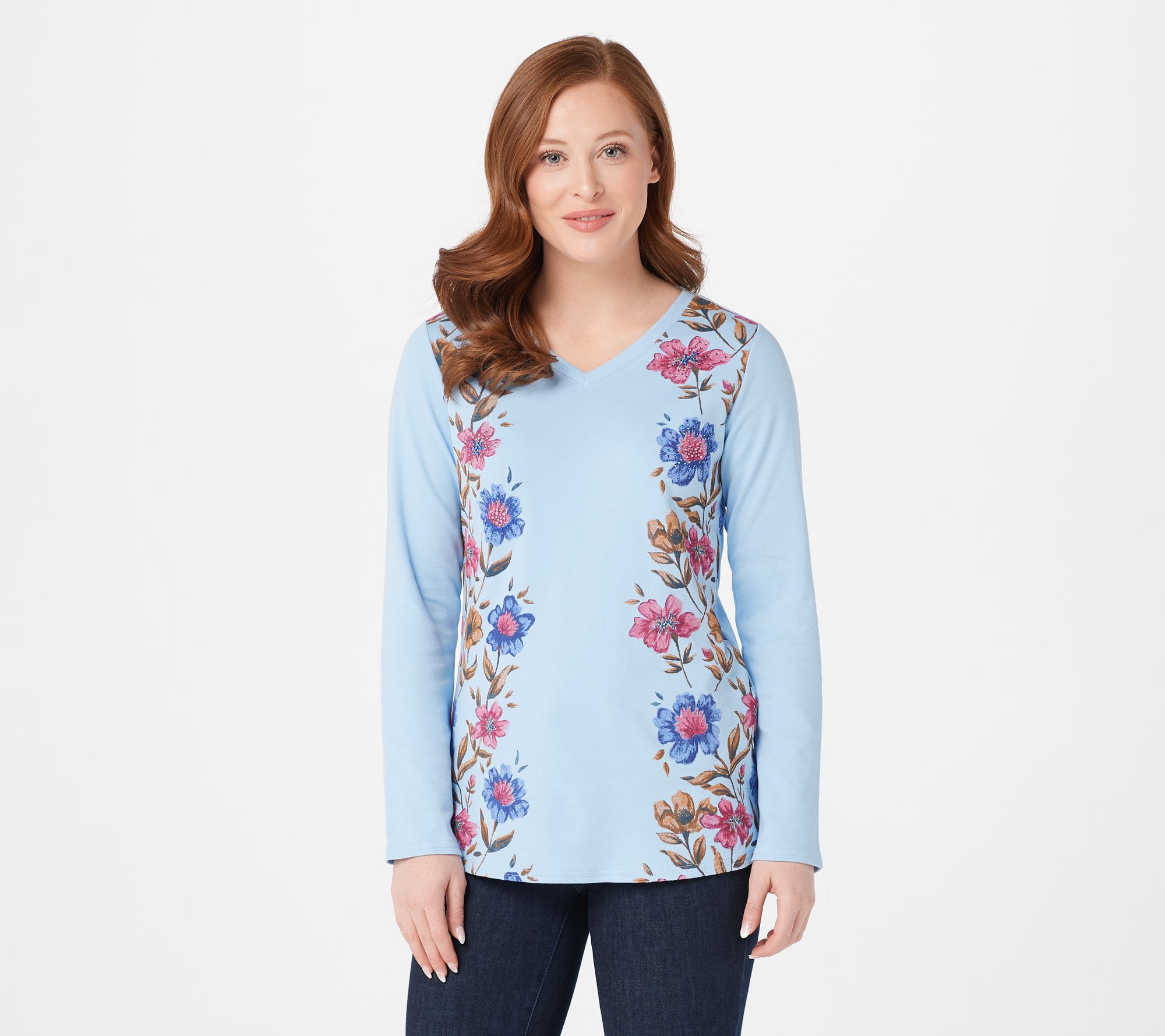 Quacker Factory Printed Floral with Rhinestone Top - QVC.com