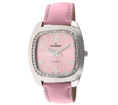 Peugeot Ladies Silvertone Swarovski Crystal Pin k Strap Watch
