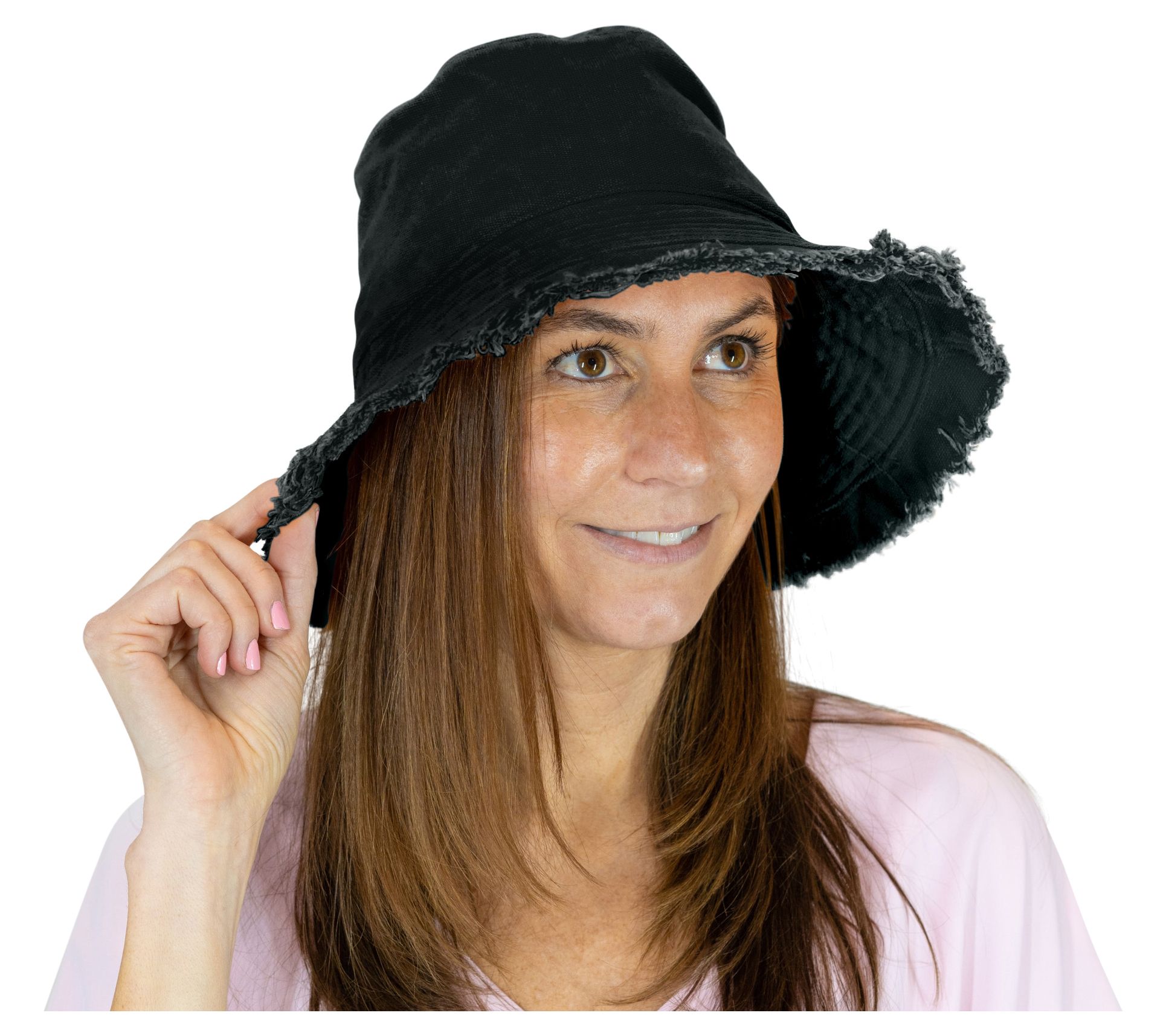 Sprigs Bucket Hat with Fray Edges & Adjustable ibbon Tie