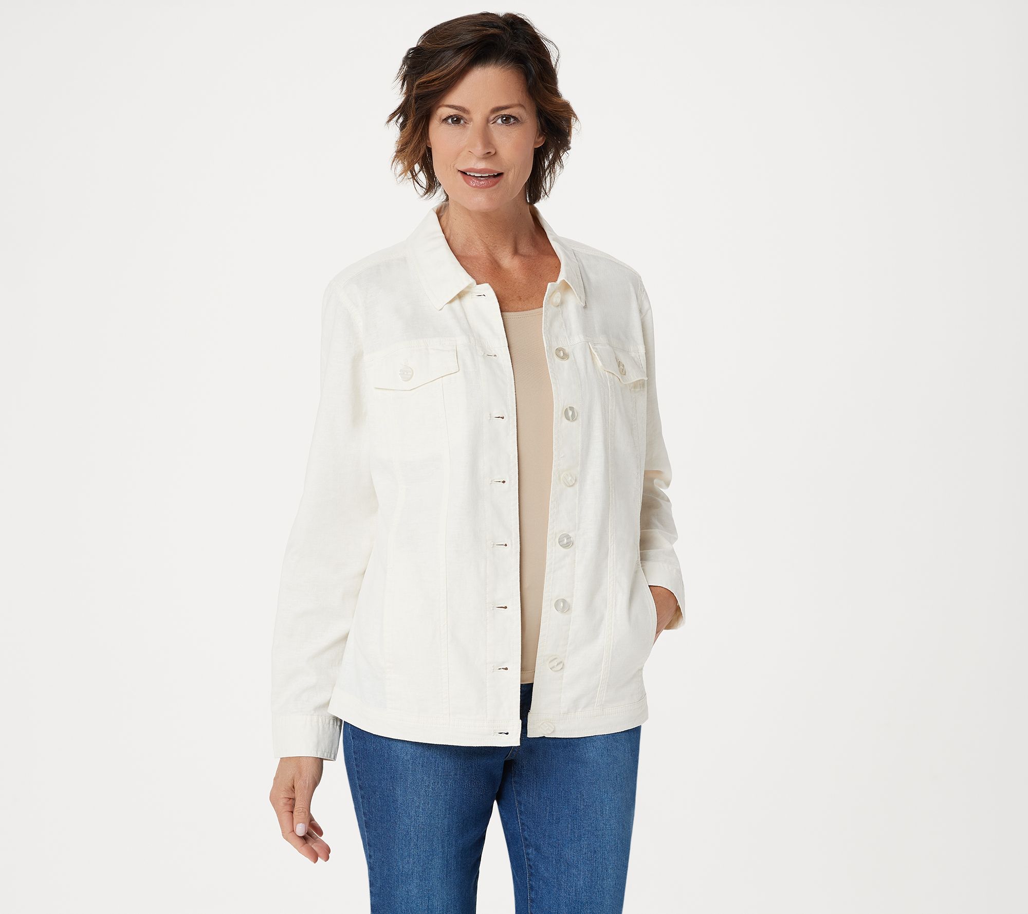 Denim Co Stretch Linen Blend Jean Jacket Page 1 Qvc Com