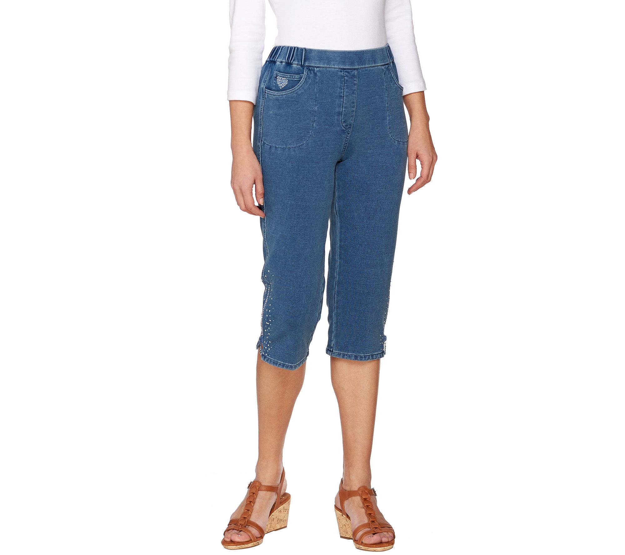 QVC) Quacker Factory DreamJeannes Capri Pants with Zipper and