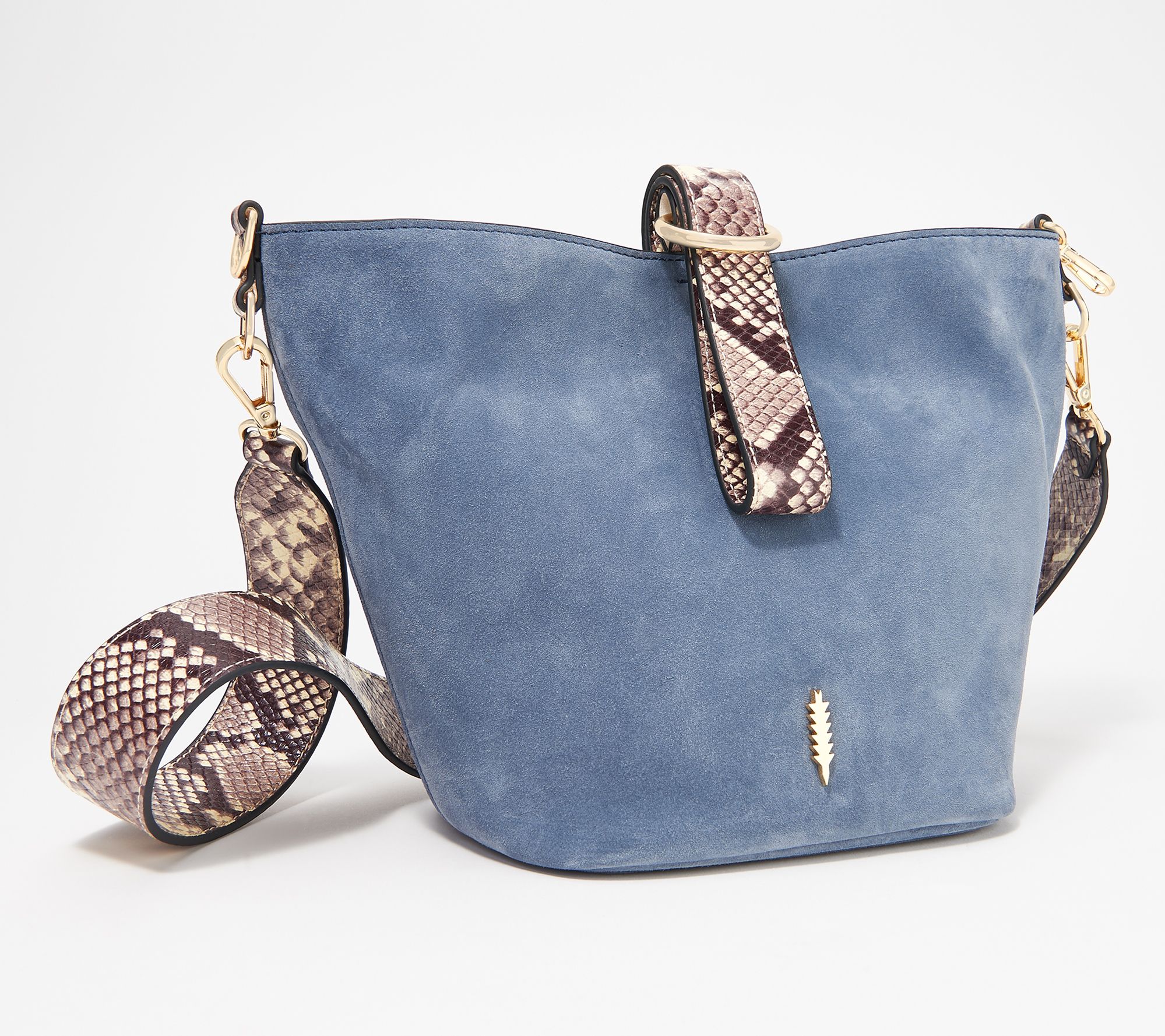 suede crossbody bucket bag