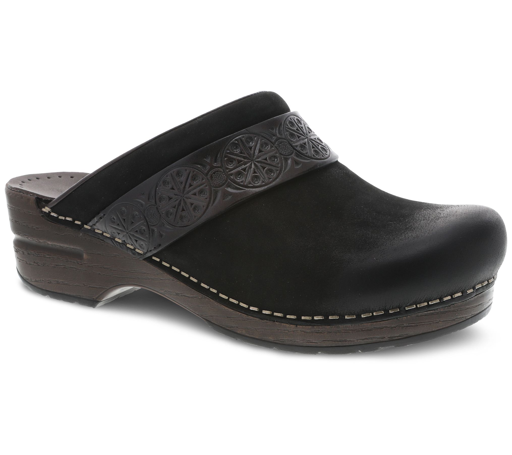 leather slip on clogs