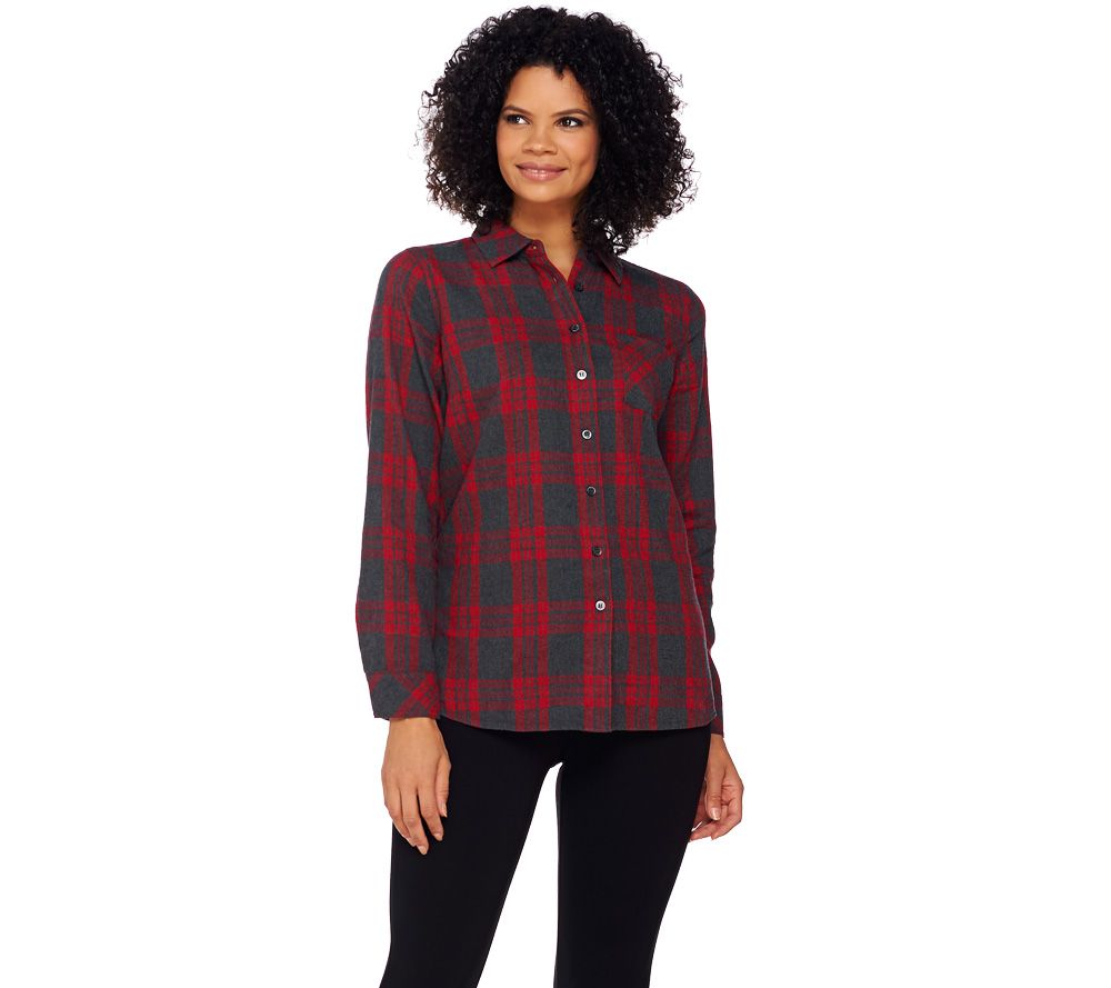 Denim & Co. Brushed Cotton Plaid Shirt - Page 1 — QVC.com