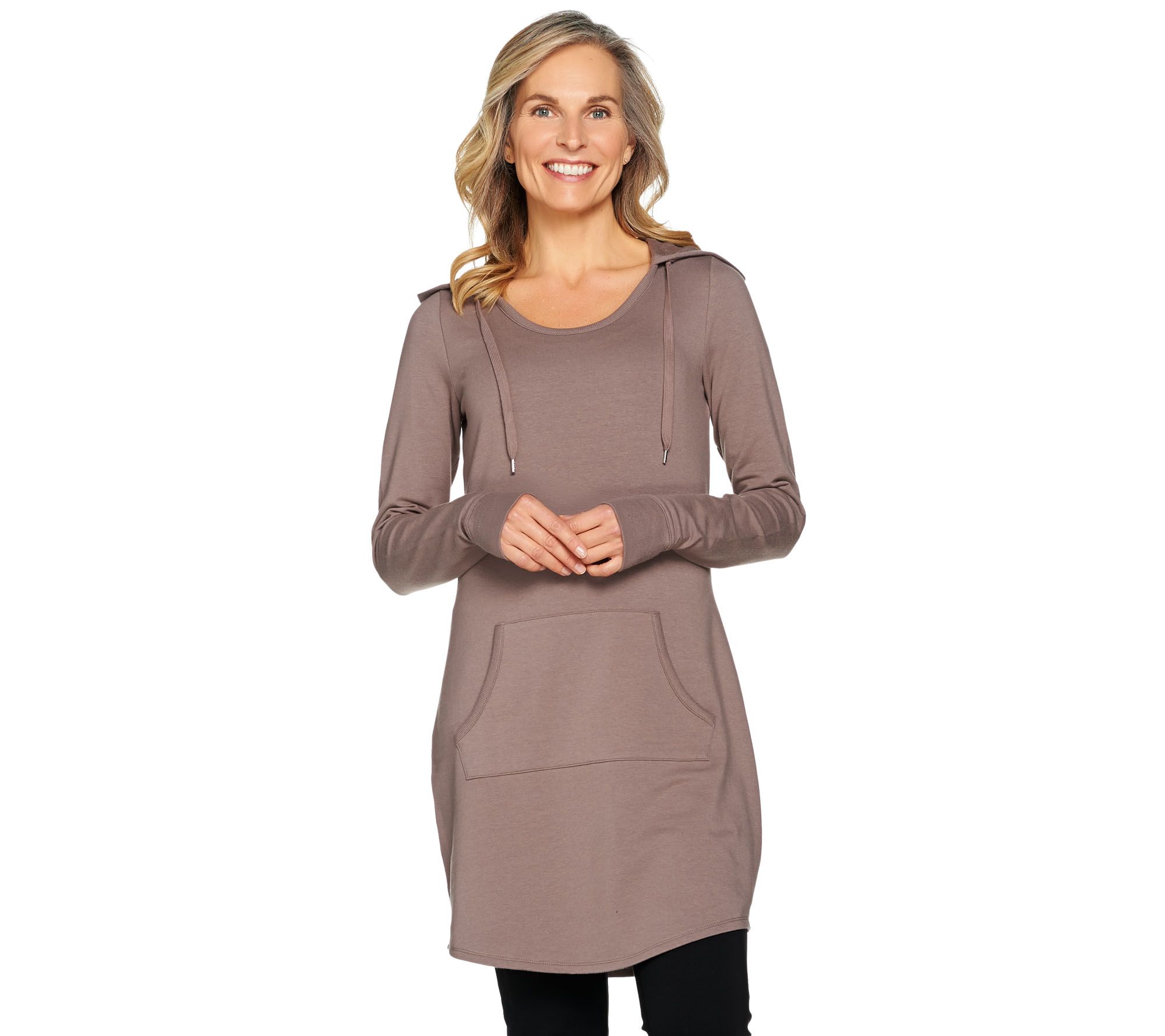 AnyBody Cozy Knit French Terry Hooded Tunic