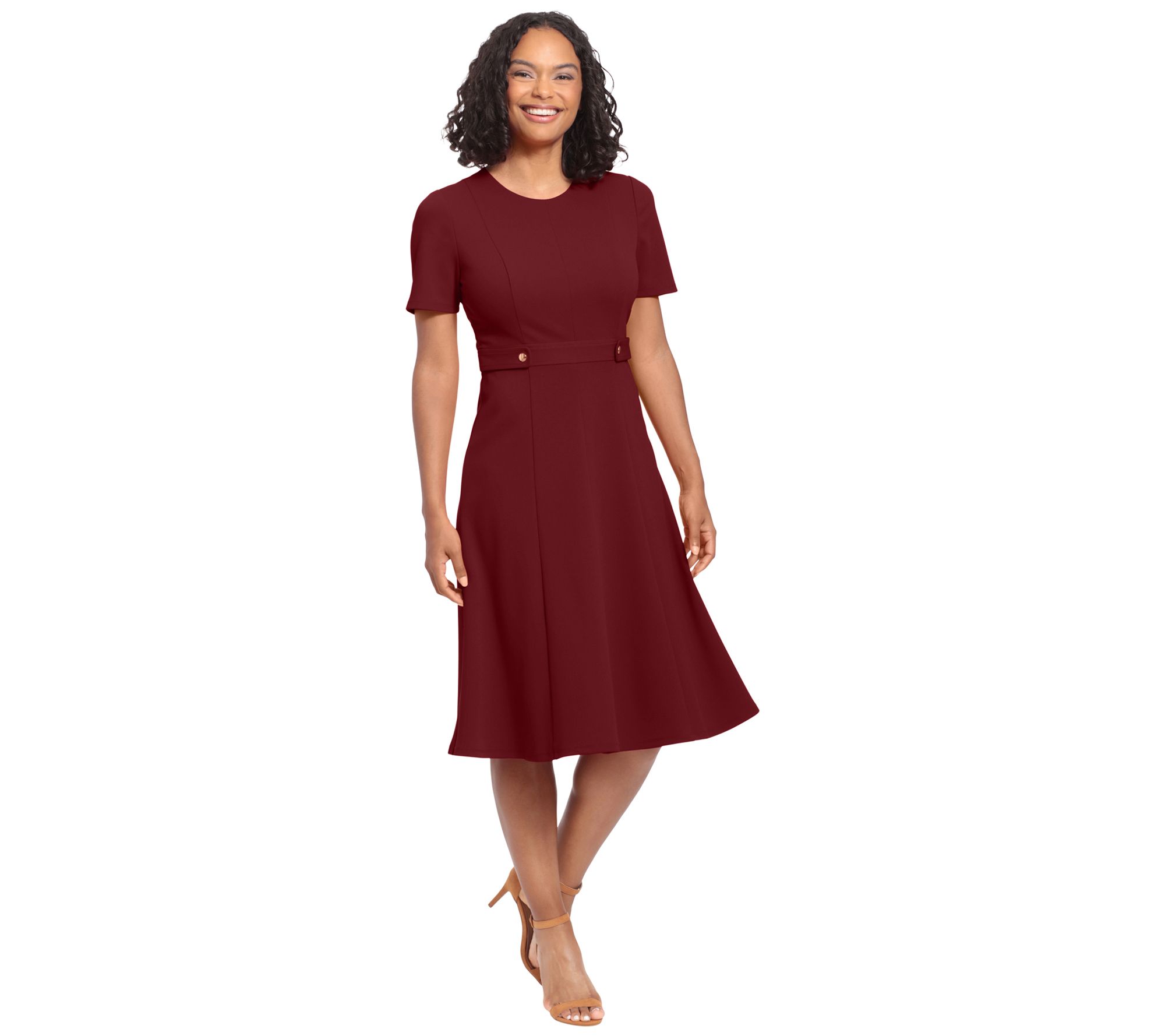 London Times Short Sleeve Midi Dress with Side Tabs