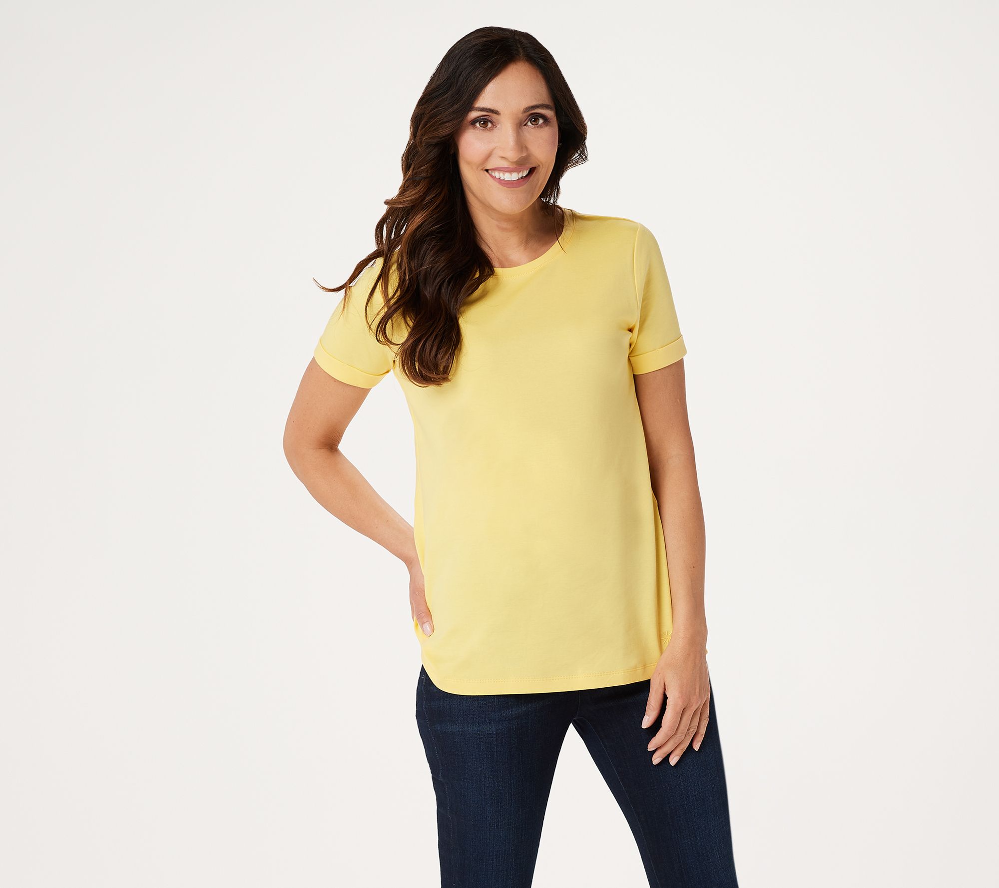 Isaac Mizrahi Live! Essentials Pima Cotton Rolled Sleeve TShirt Page