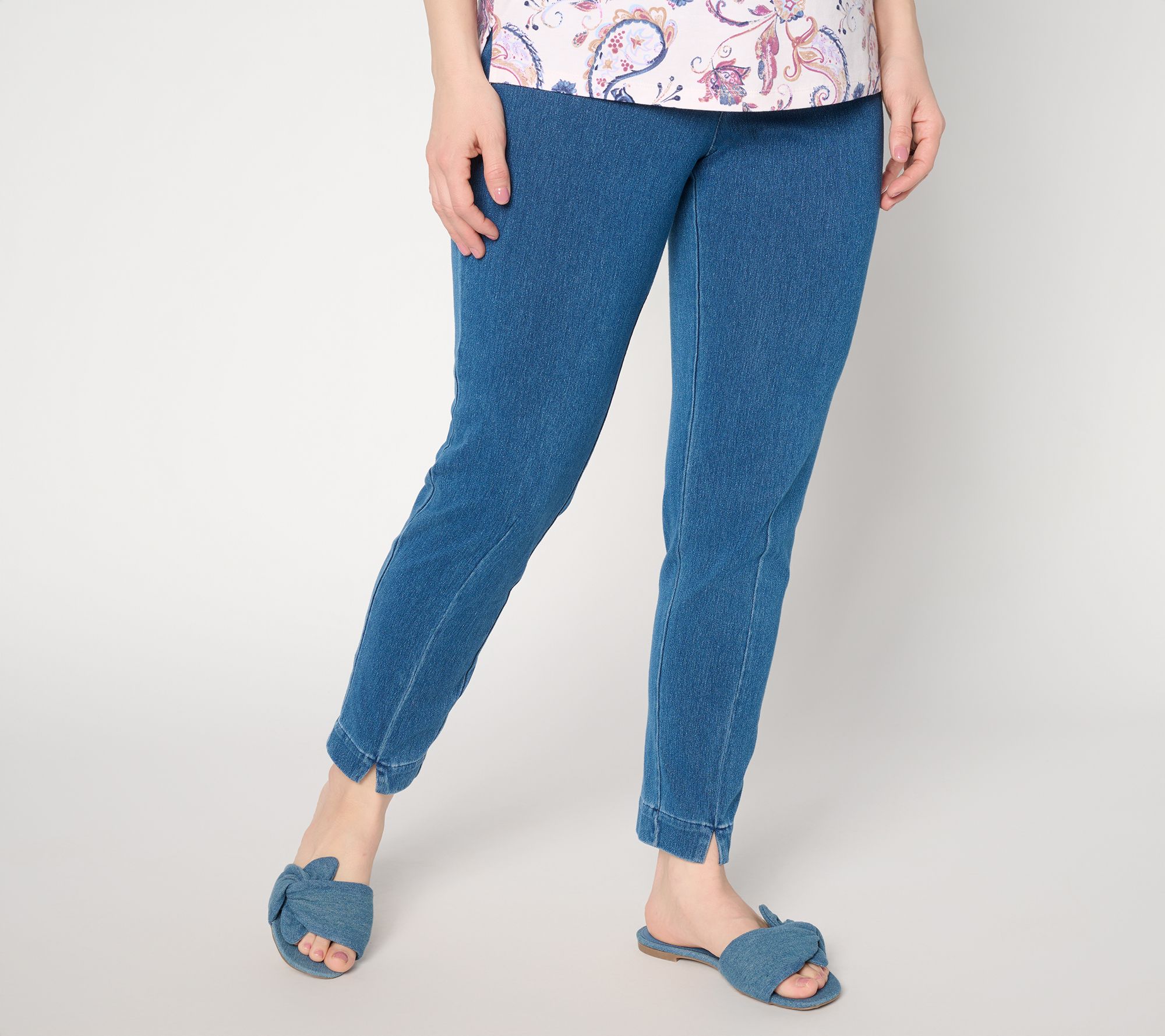 Denim & Co. Regular Comfy Knit Air Ankle Jeans w/ Front Slit