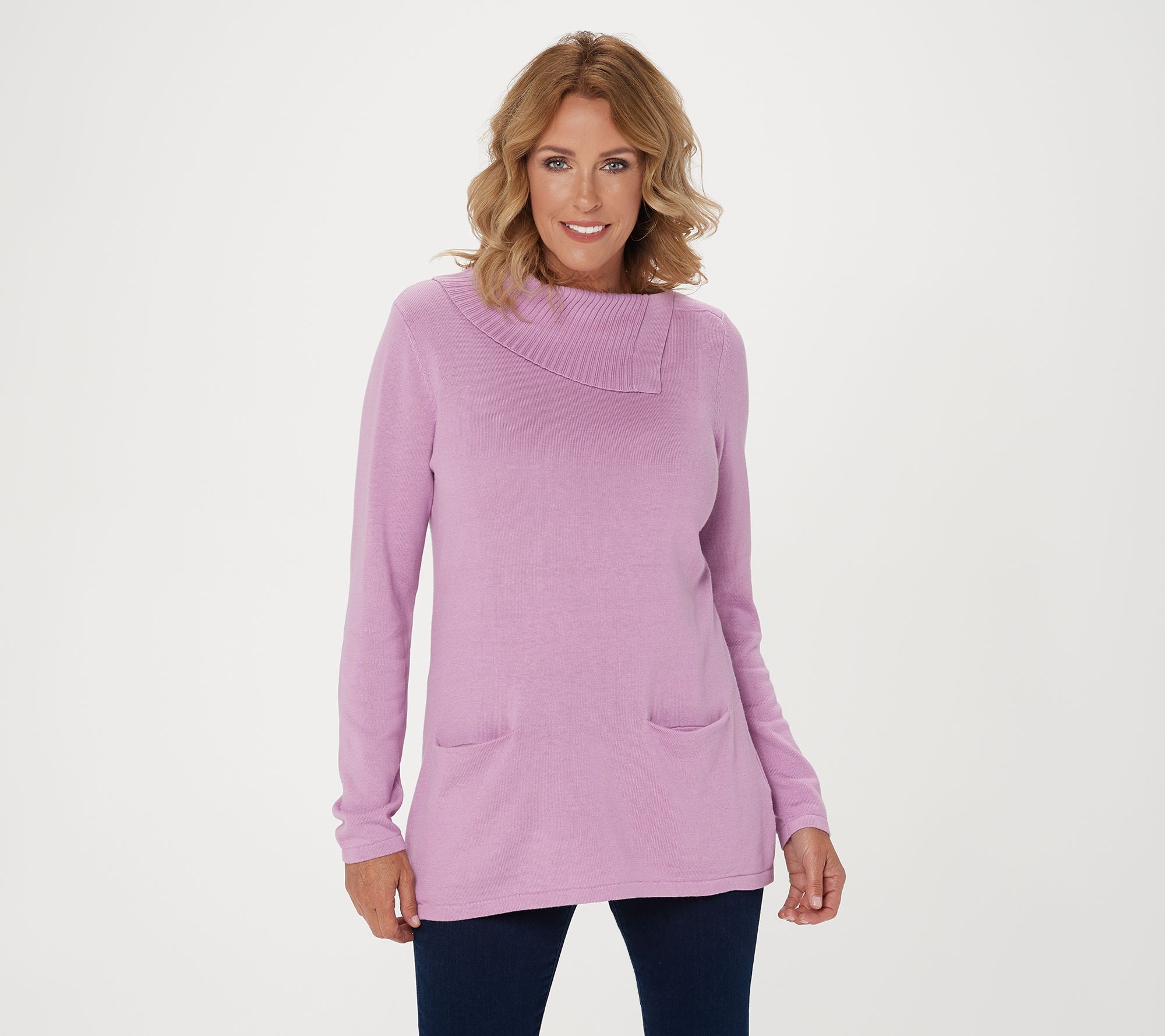 Isaac Mizrahi Live! Split Neck Collar Sweater with Pockets