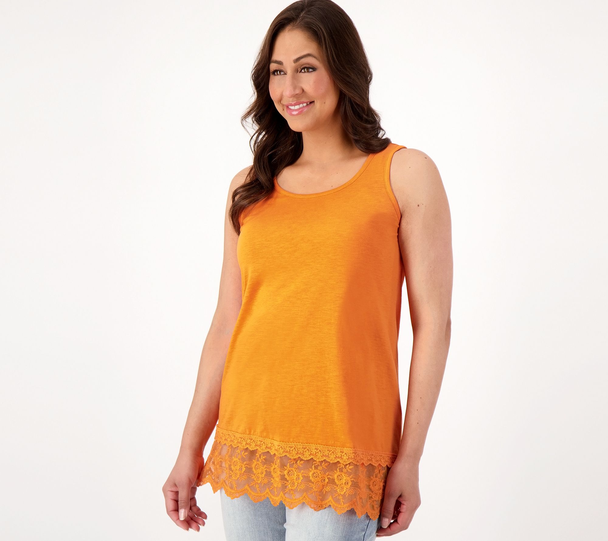 LOGO Layers by Lori Goldstein Cotton Slub Tank Top with Lace