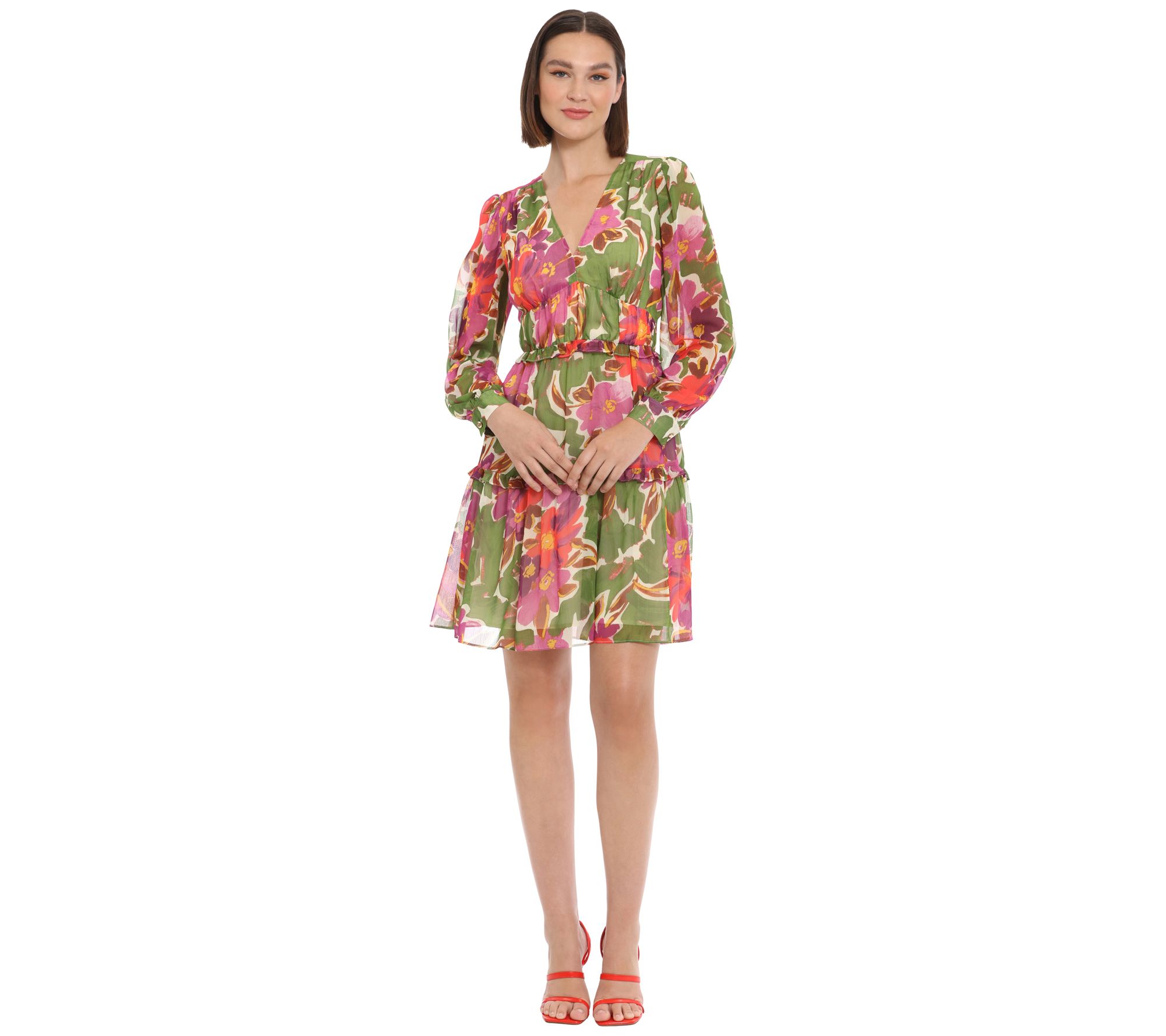 Donna Morgan Long Sleeve Printed Yoryu Mini Dress