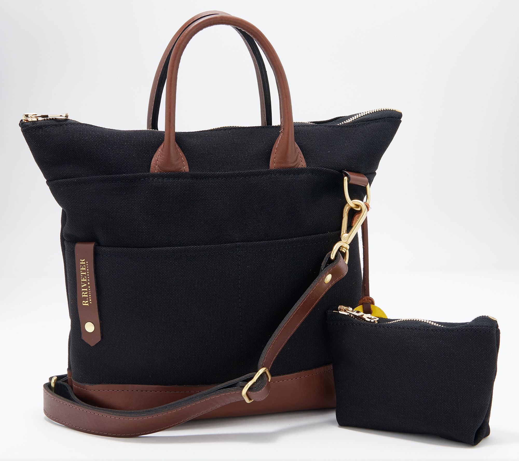 (QVC) R.Riveter Carry All Canvas Tote w/ Leather Trim & Pouch Otto