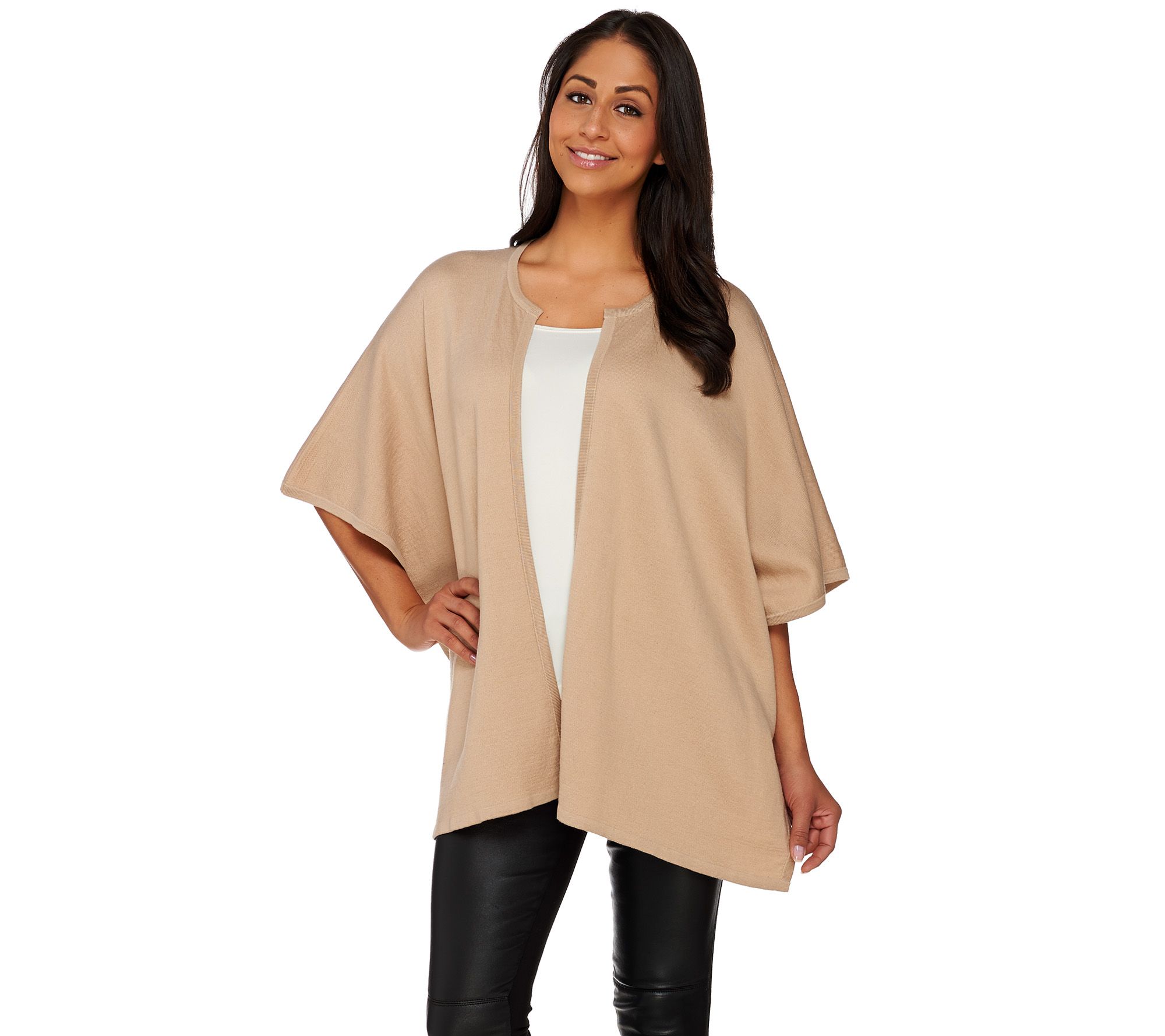 H by Halston Open Front Double Knit Tonal Poncho - Page 1 — QVC.com