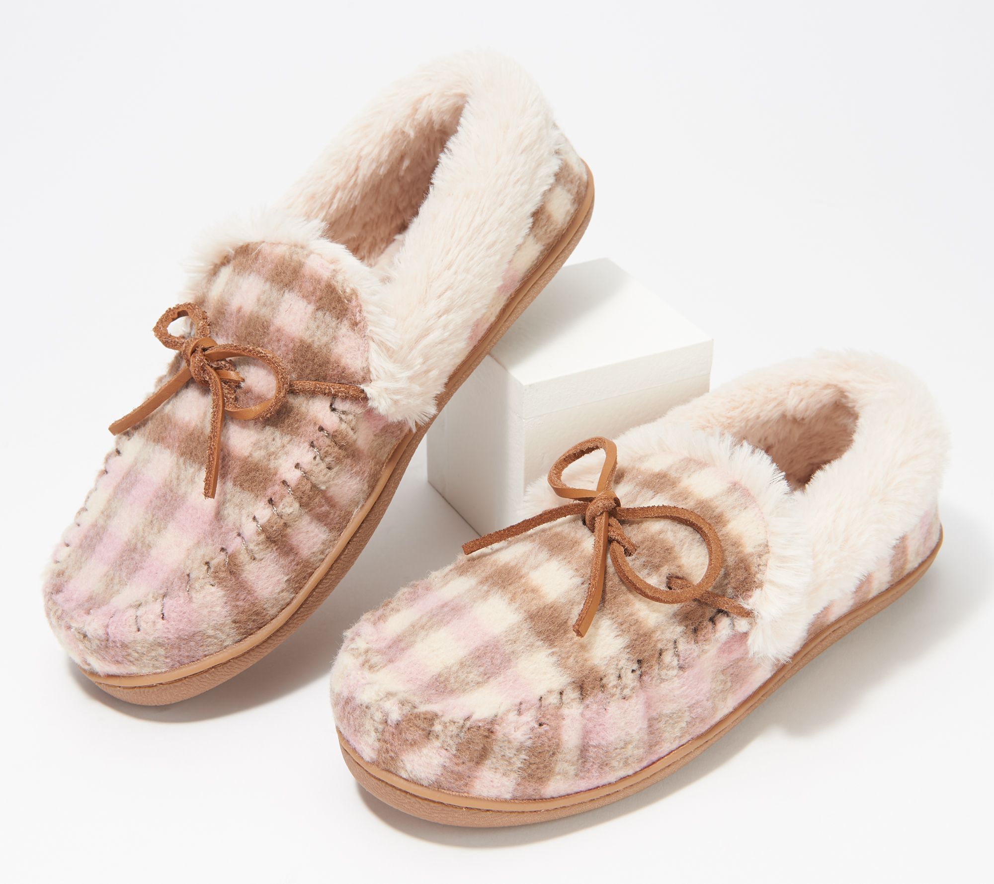 NEW Womens Slippers Small 5-6 Tan Beige Moccasin Faux Fur Shoes Hard Sole