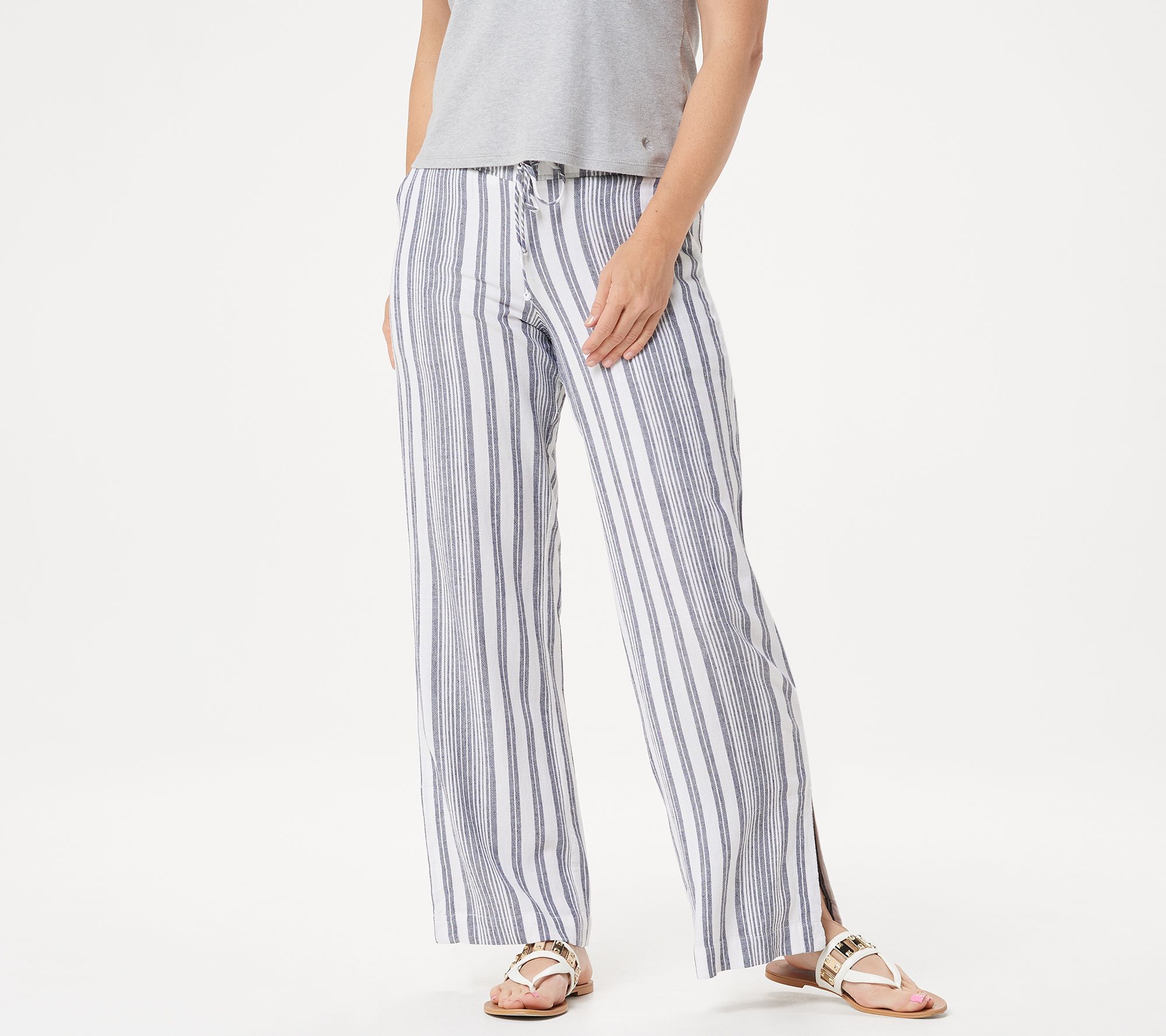 Side Stitch Striped Linen Blend PullOn Wide Leg Pants