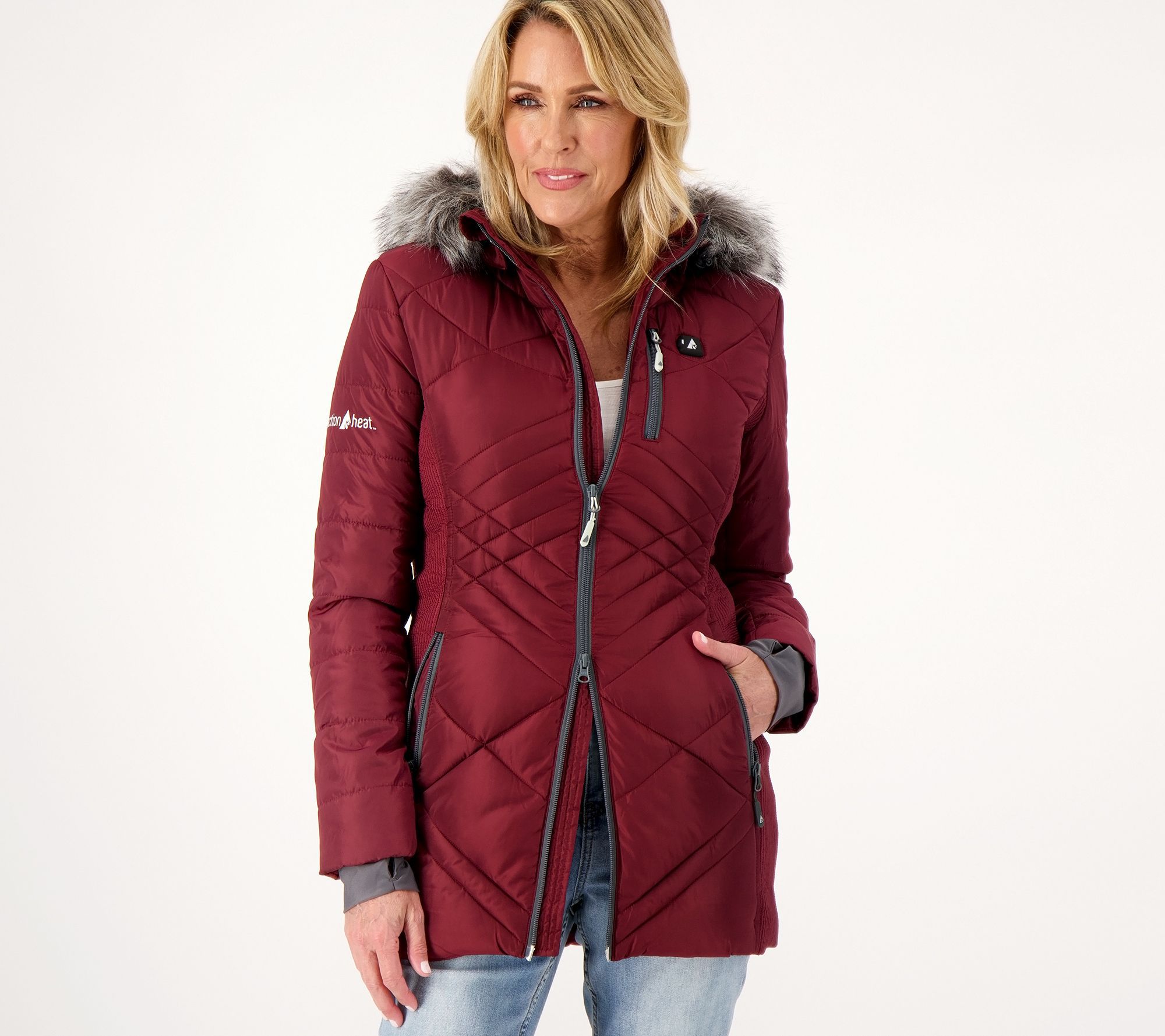 ActionHeat Women's 5V Heated Puffer Jacket withFaux Fur Hood