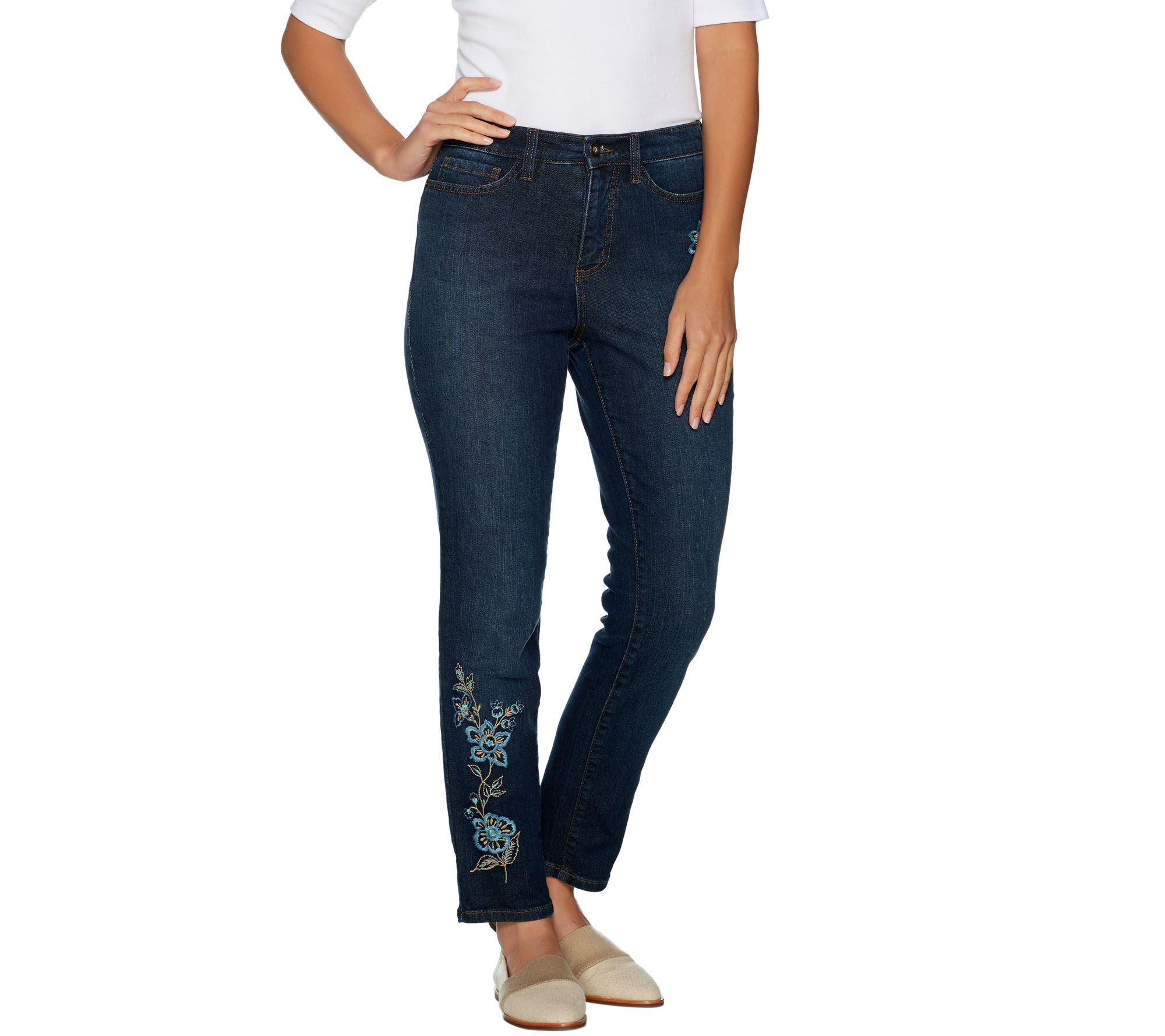 Studio by Denim & Co. Embroidered Stretch Ankle Jeans Page 1 —