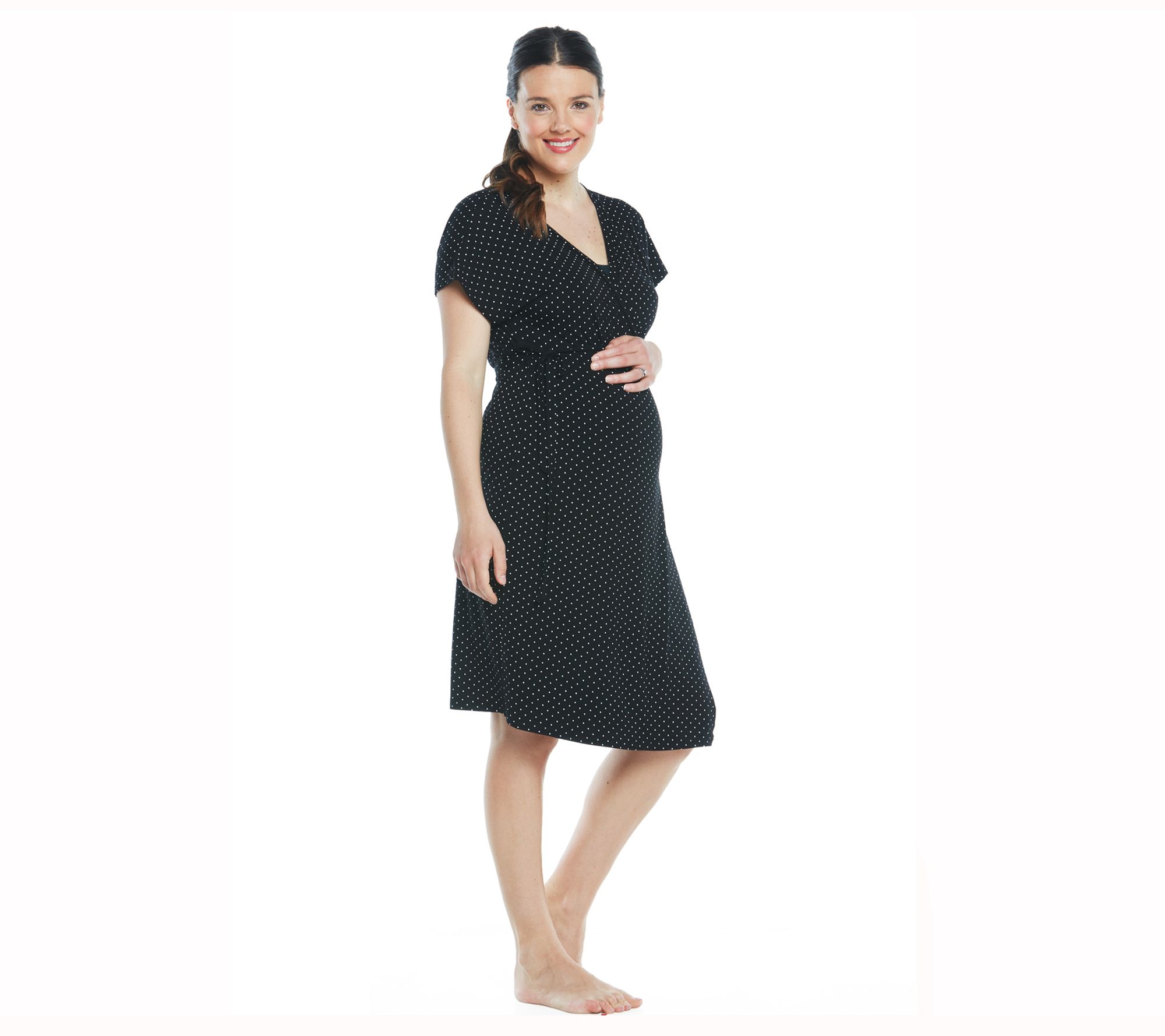 Blooming Women  Birthing Wrap Dress & Nursing Poncho Set - Black/Spots
