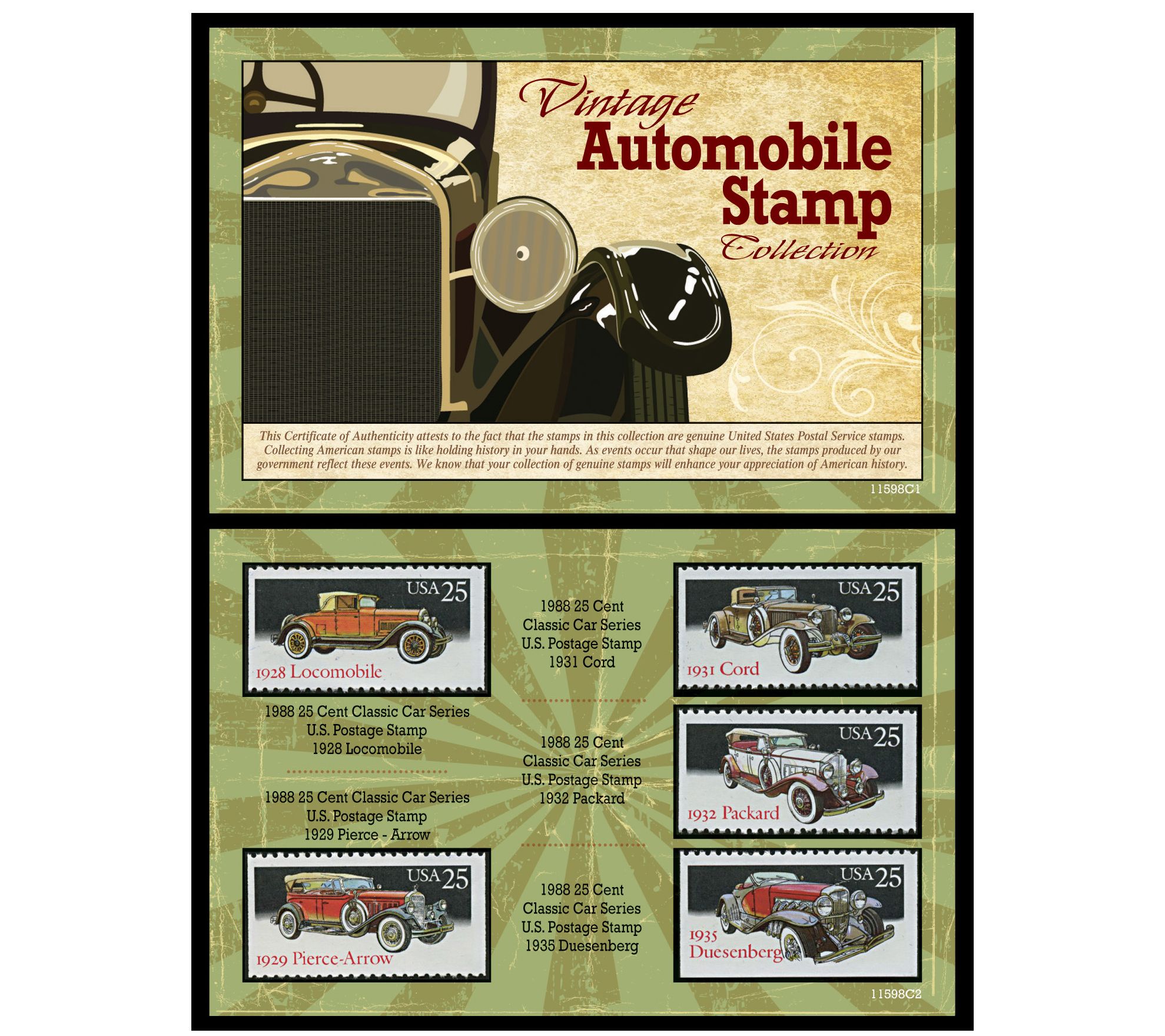 American Coin Treasures Vintage Automobile Stam p Collection
