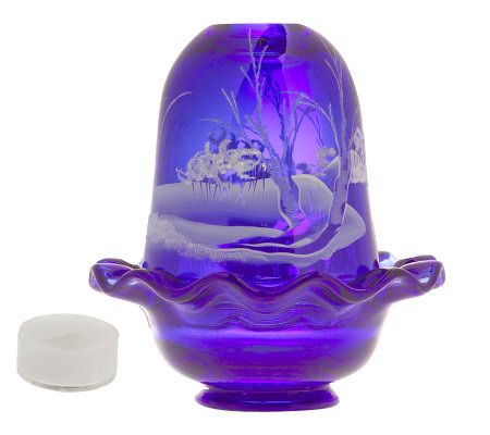 Fenton Art Glass Cobalt Canaan Valley Fairy Light — QVC.com