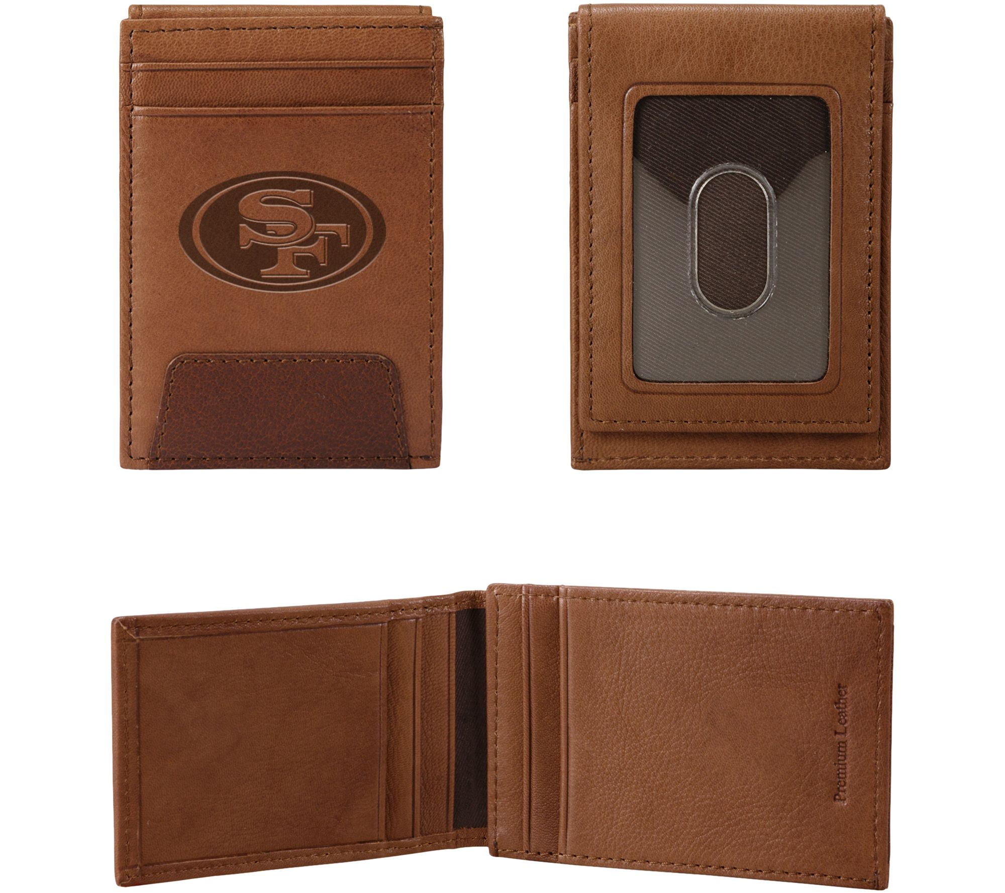 Rico NFL Mens NFL Tri-Fold Leather Wallet Brown