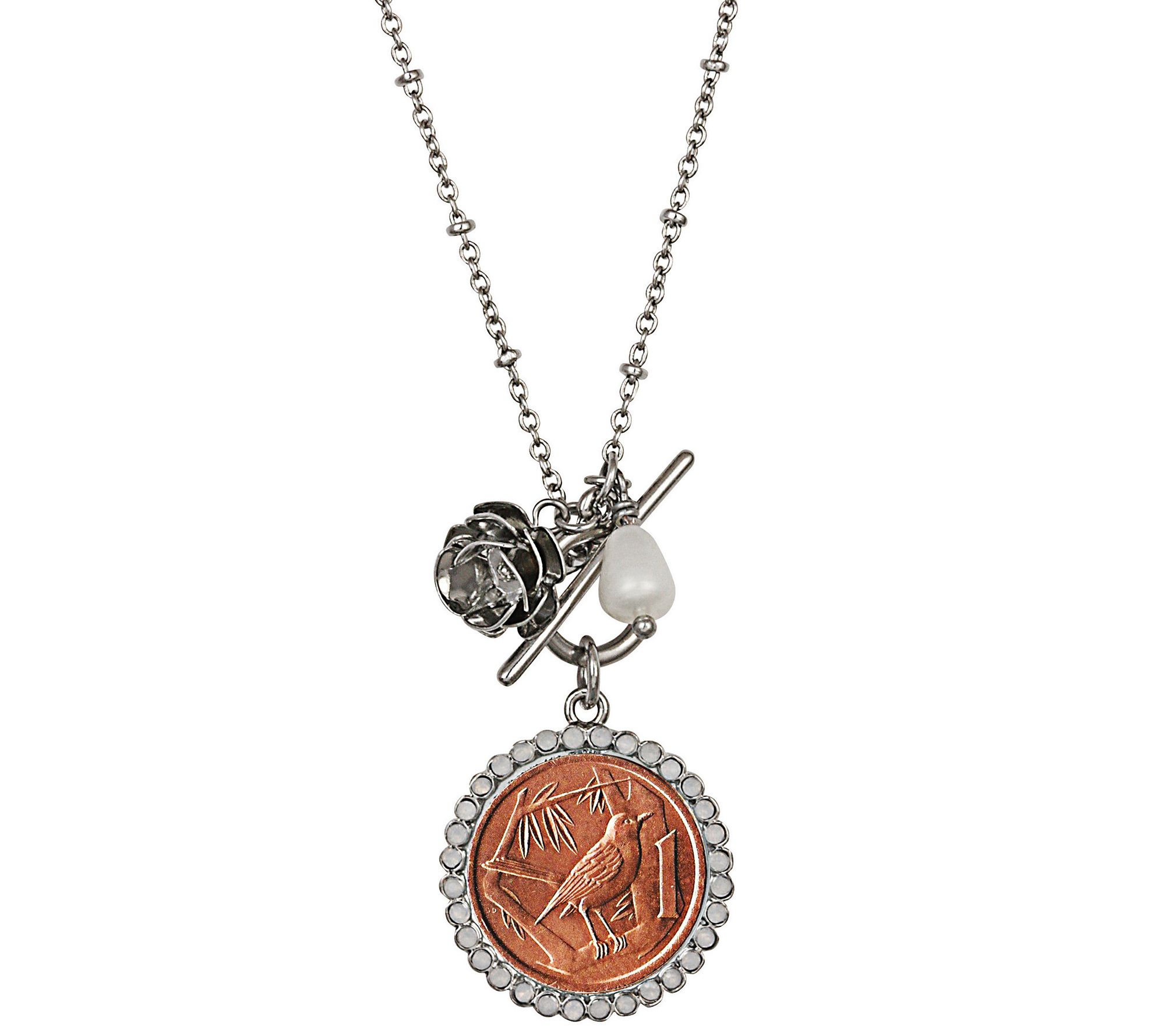 American Coin Treasures Thrush Bird Coin Rose T oggle Pendant