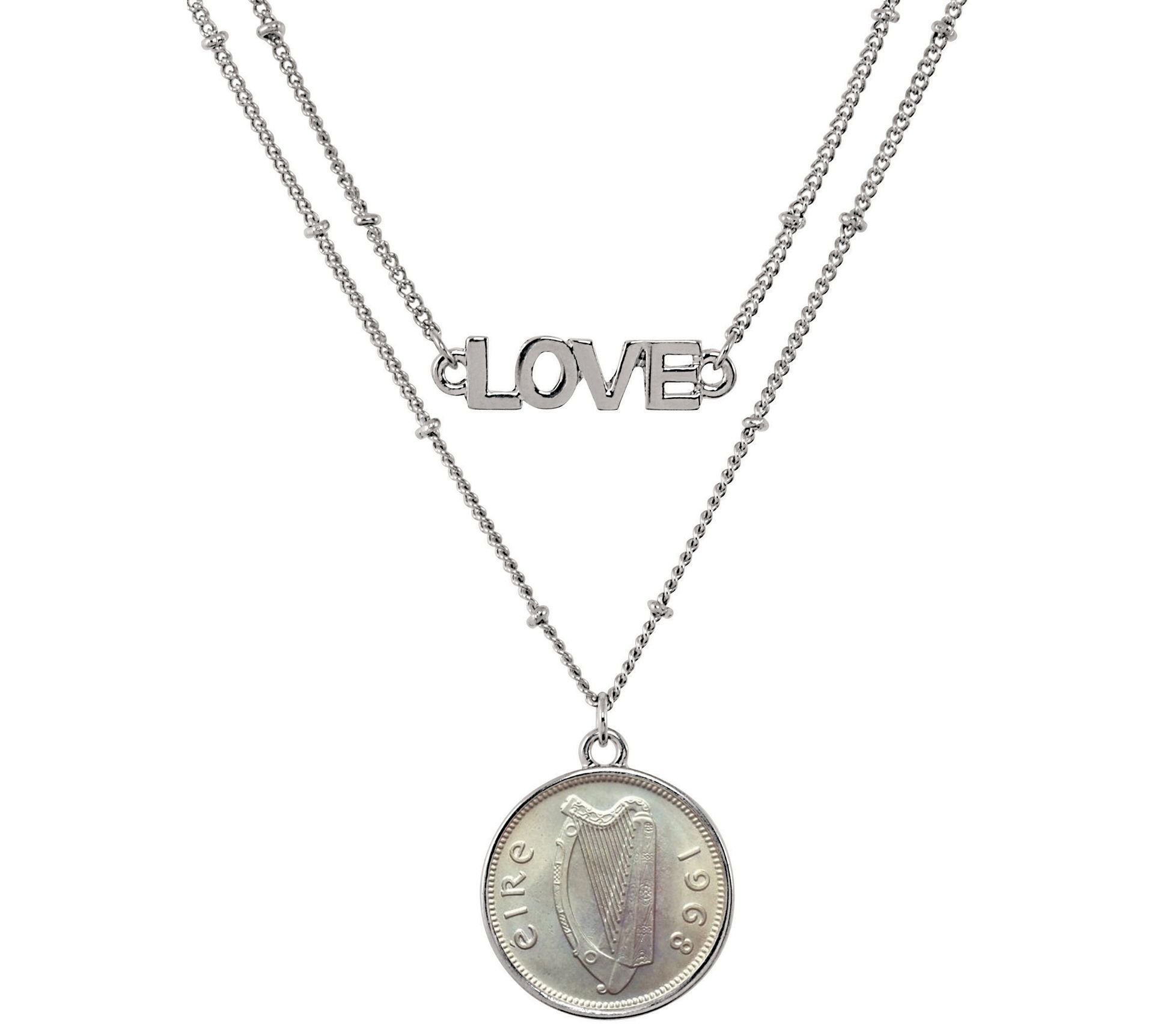 American Coin Treasures Irish Threepence Harp L ove Necklace