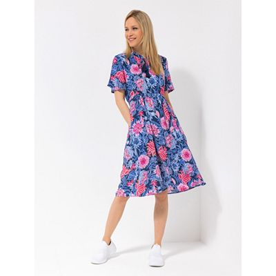 LIEBLINGSSTÜCK® Kleid, 1/2-Arm V-Ausschnitt mit Stehkragen knieumspielend