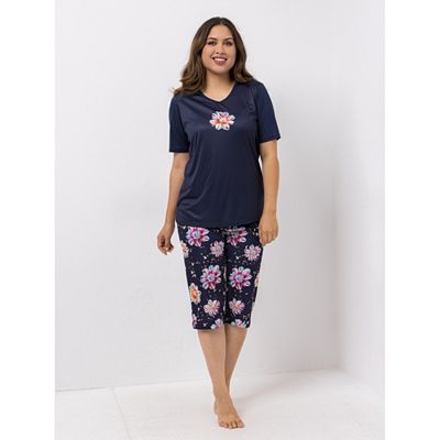 Thumbnail - LITTLE ROSE Pyjama, 1/2-Arm Capri-Hose Mikrofaser bedruckt