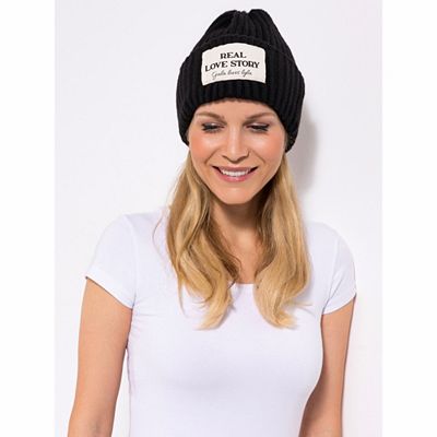 Thumbnail - LYLA Mütze Rippstrick doppelter Umschlag Deko-Patch