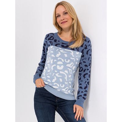 CASHMASOFT Pullover, 1/1-Arm Rundhalsausschnitt Animaldruck Figurumspielend