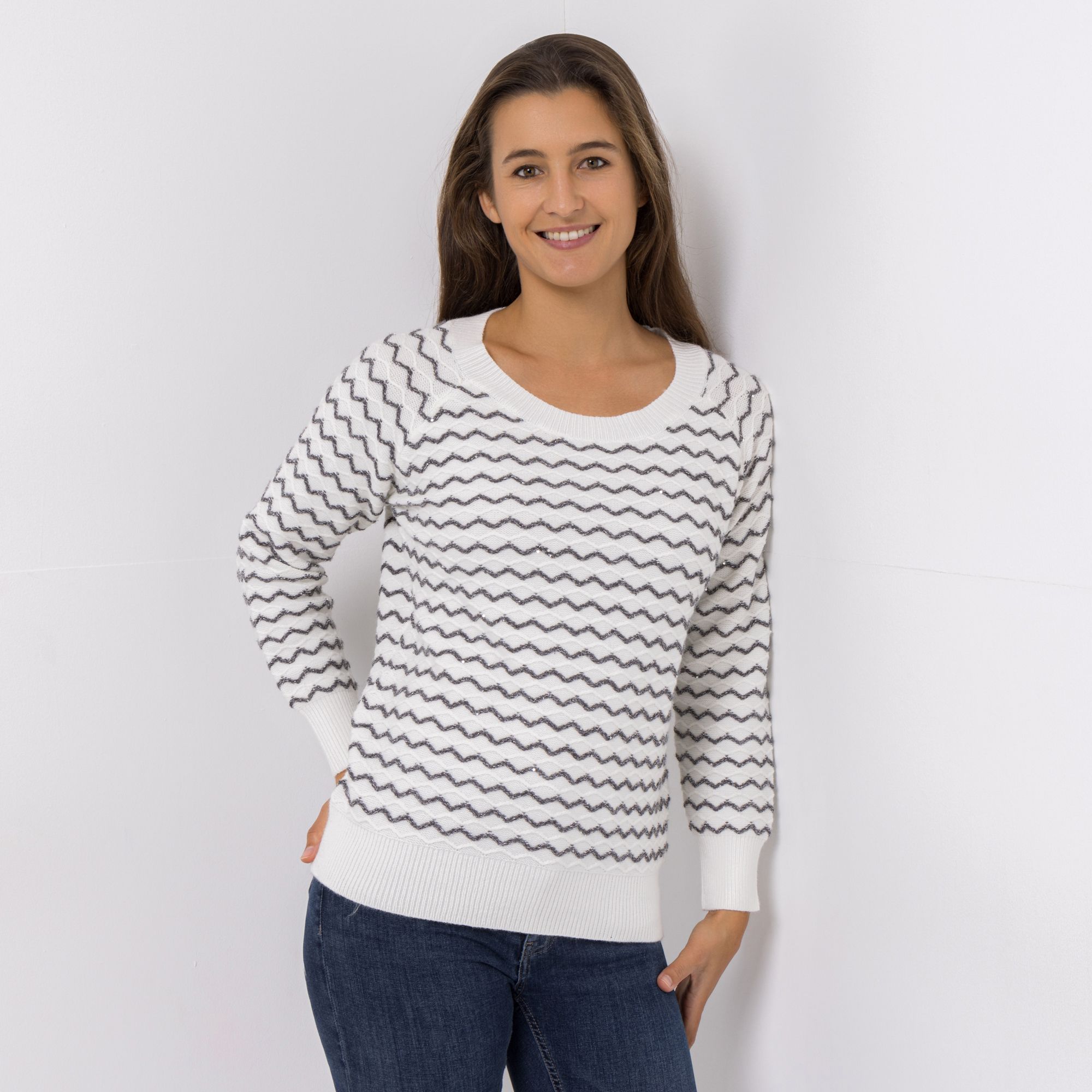 CASHMASOFT Pullover Rundhalsausschnitt Raglanärmel Glanzgarn