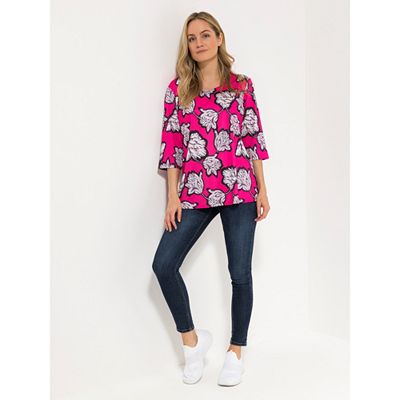 Thumbnail - IN-PRINT Shirt, 3/4-Arm Herzausschnitt Seitenschlitze Blumendruck