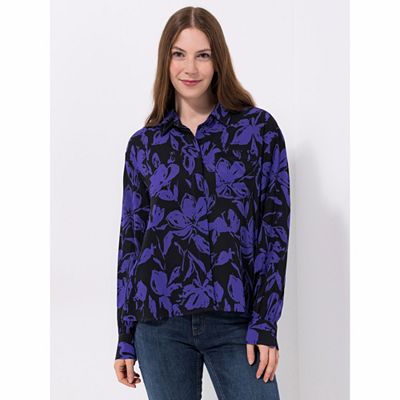 BASLER® Bluse, 1/1-Arm Allover Druck Hemdkragen verdeckte Knopfleiste