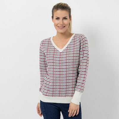 CASHMASOFT Pullover V-Ausschnitt Cashmeregriff Karo-Jacquard